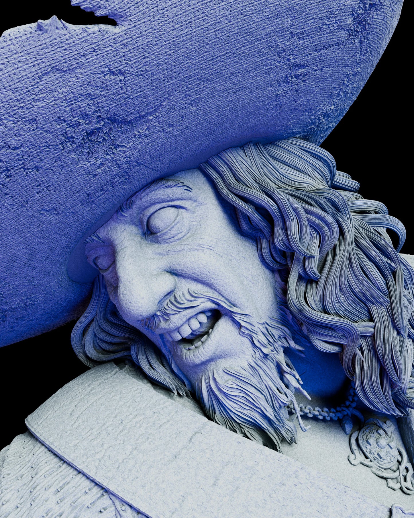 Alternate head sculpt for Captain Barbosa featuring expressive details, hat texture, and beard strands for customizable display