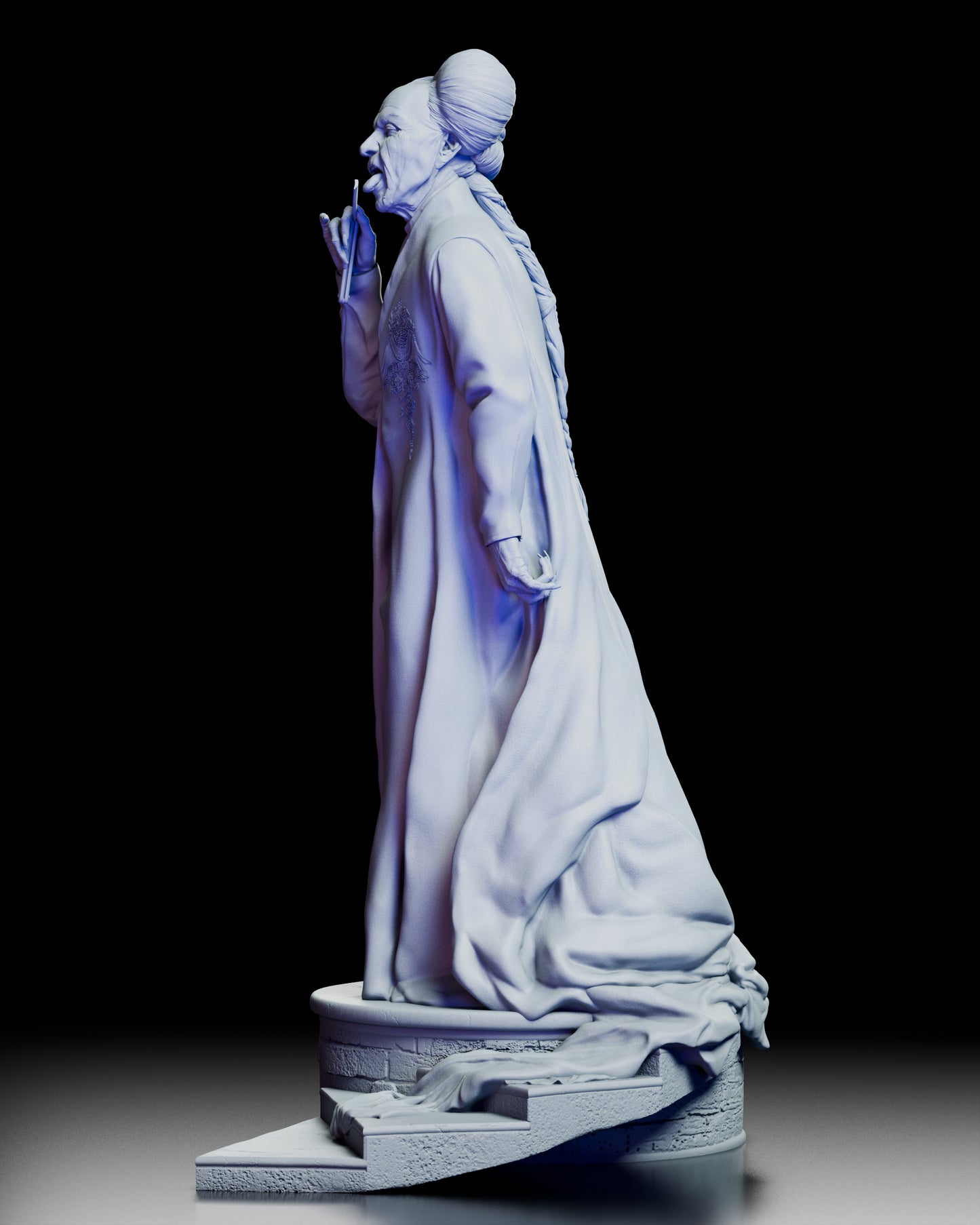 Left side profile of Dracula figure revealing dramatic sleeve folds and sculpted expression