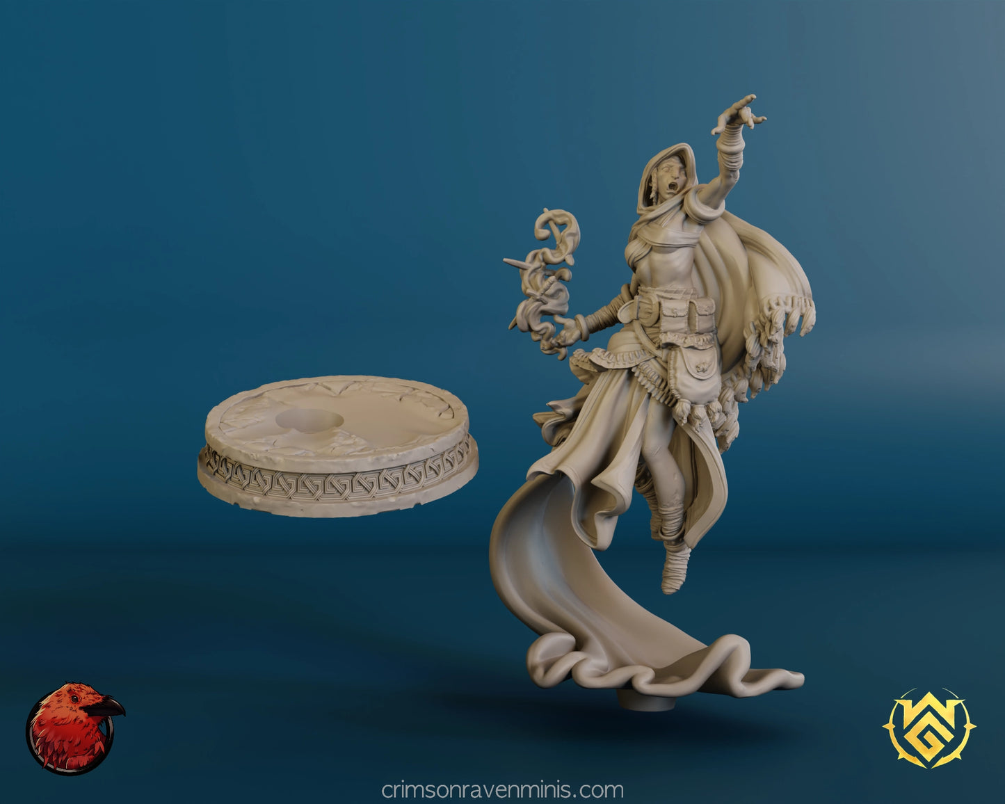 Disassembled parts of the Dagger-Dancer Psychic, Half-Orc Sorcerer miniature showing the detailed components before assembly.