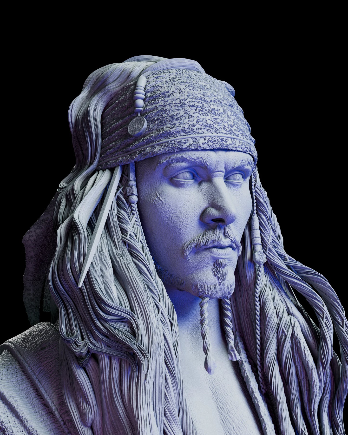 Alternate head sculpt for the Jack Sparrow bust featuring his signature headscarf option for customizable display