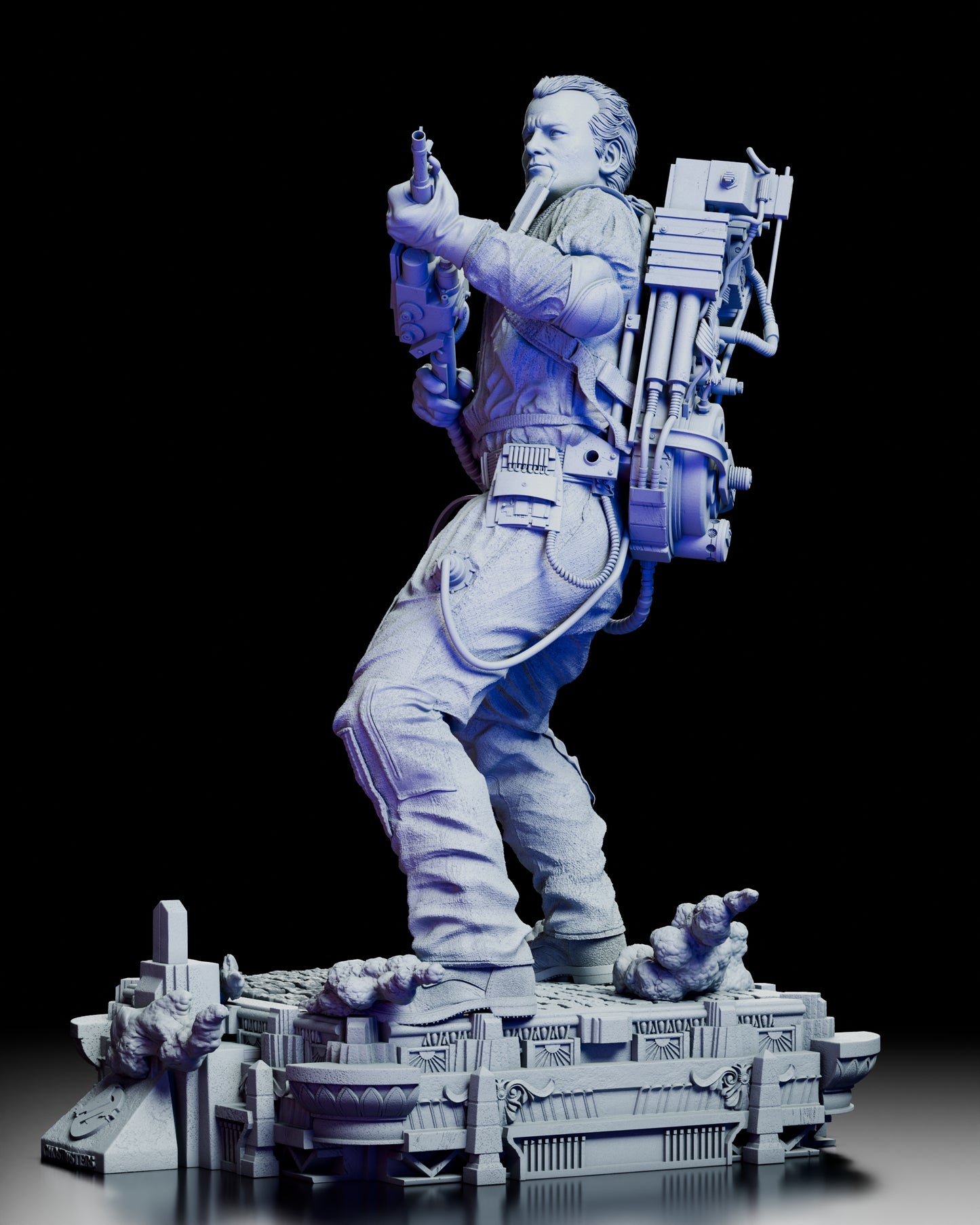 Left side view showing Venkman’s stance, uniform folds, and proton pack detail
