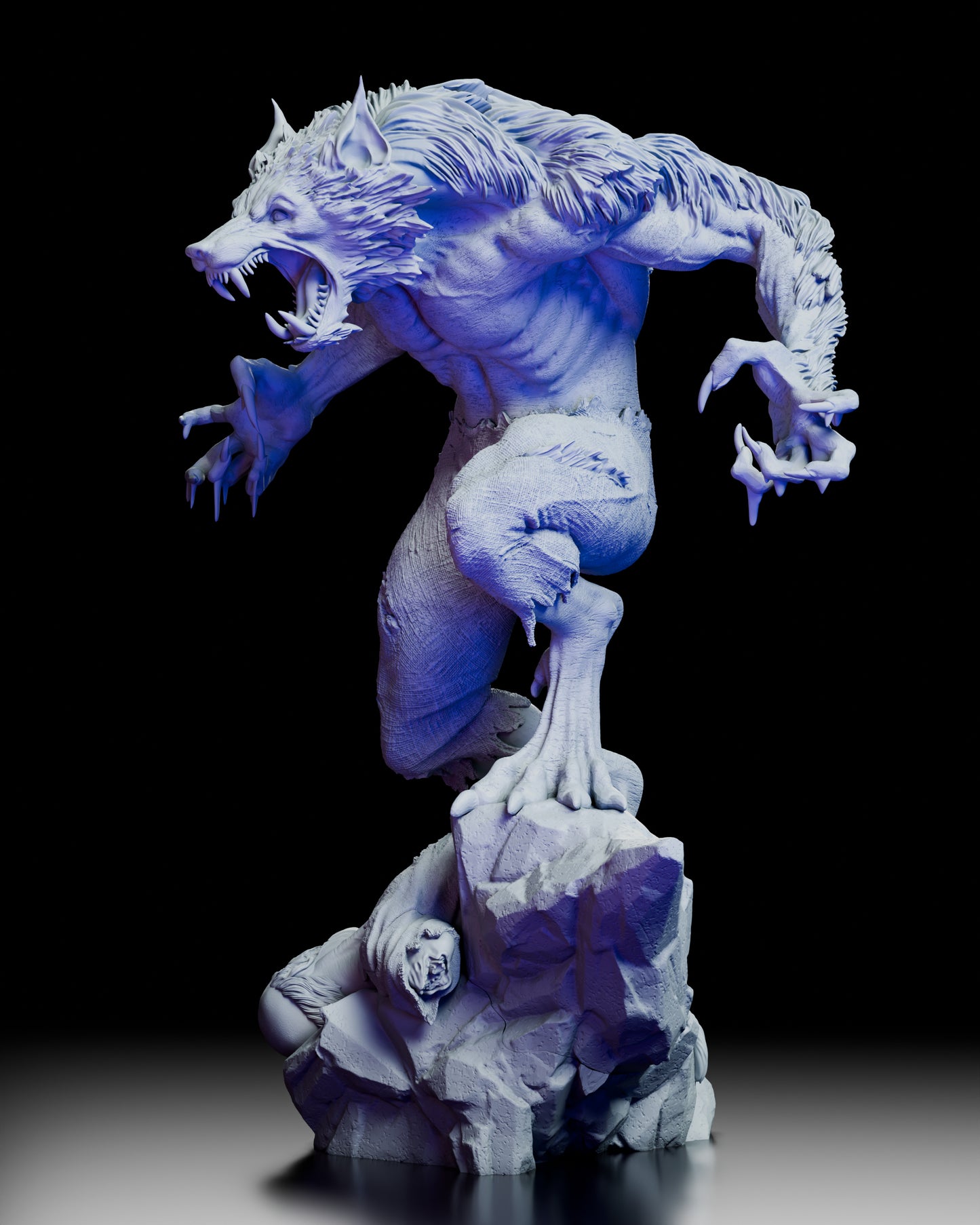 Left profile of the Werewolf Figure Model Kit highlighting detailed musculature and dynamic pose