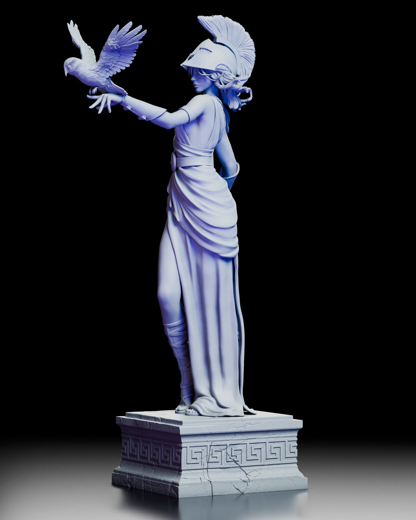 Left profile of Athena figure kit showcasing detailed armor and flowing Grecian robes