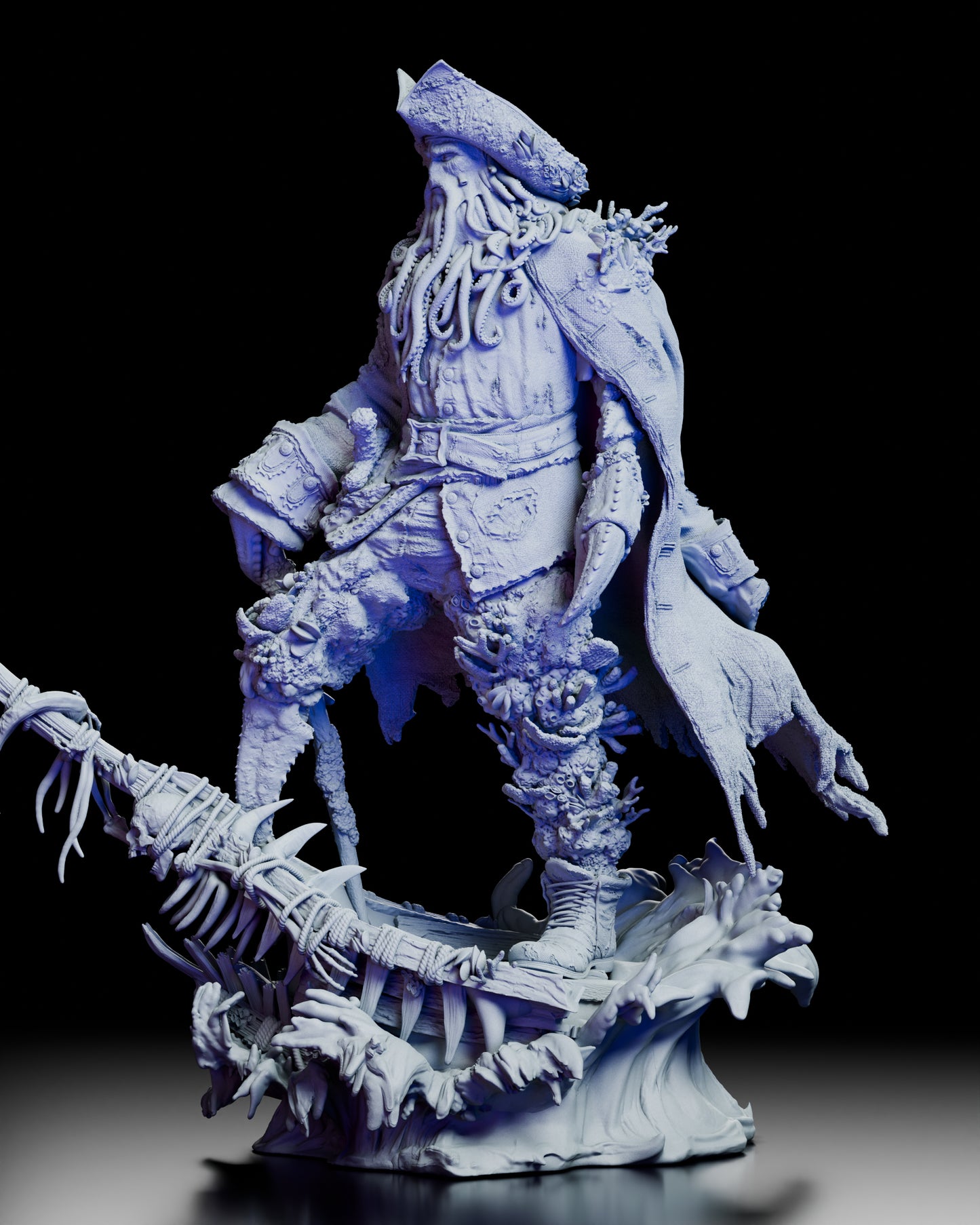 Left side profile of the Davy Jones figure kit highlighting the barnacled limbs and dynamic wave base.
