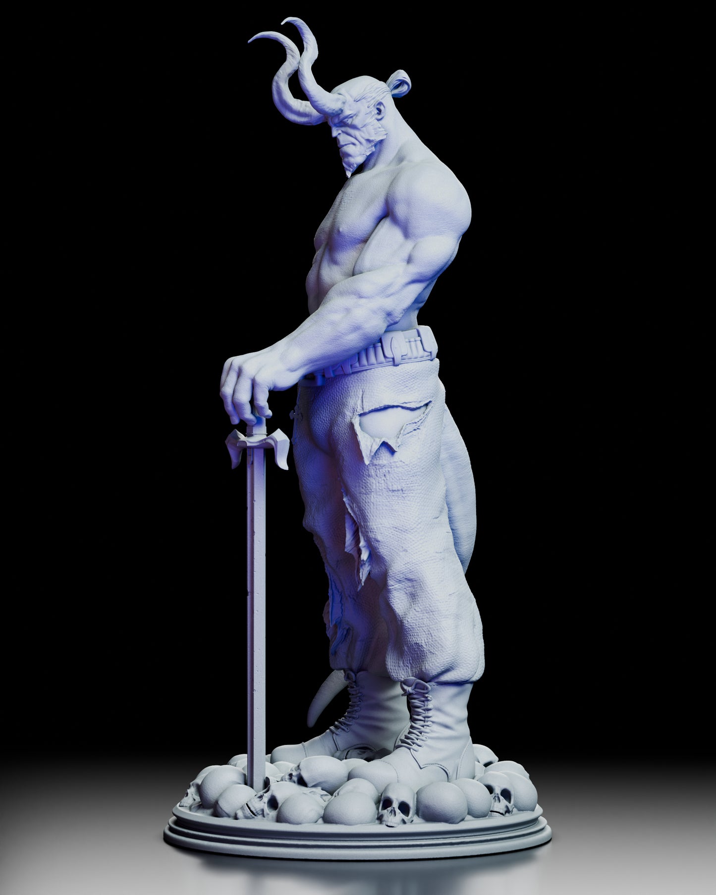 Left side view of the Hellboy Figure Kit featuring the demonic horn silhouette and massive gauntlet