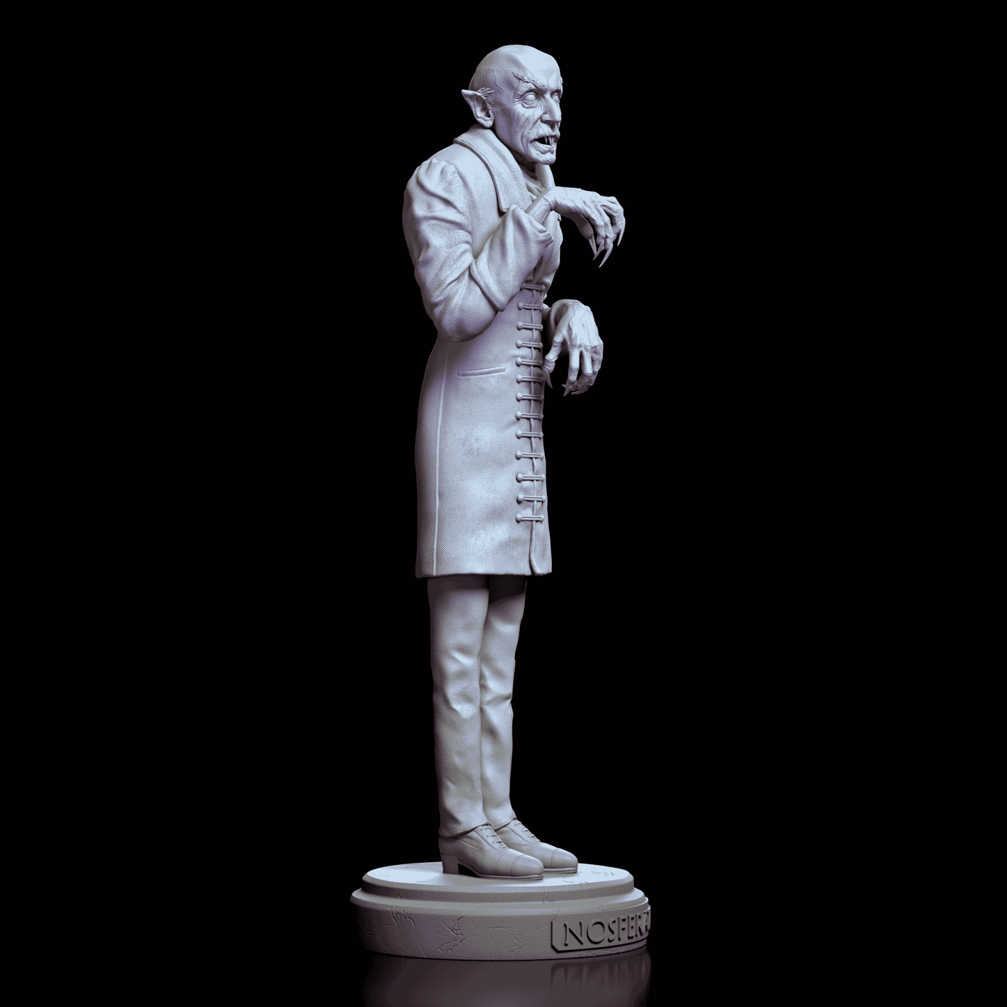 Right profile of Count Orlok maquette highlighting hands, facial details, and angular silhouette
