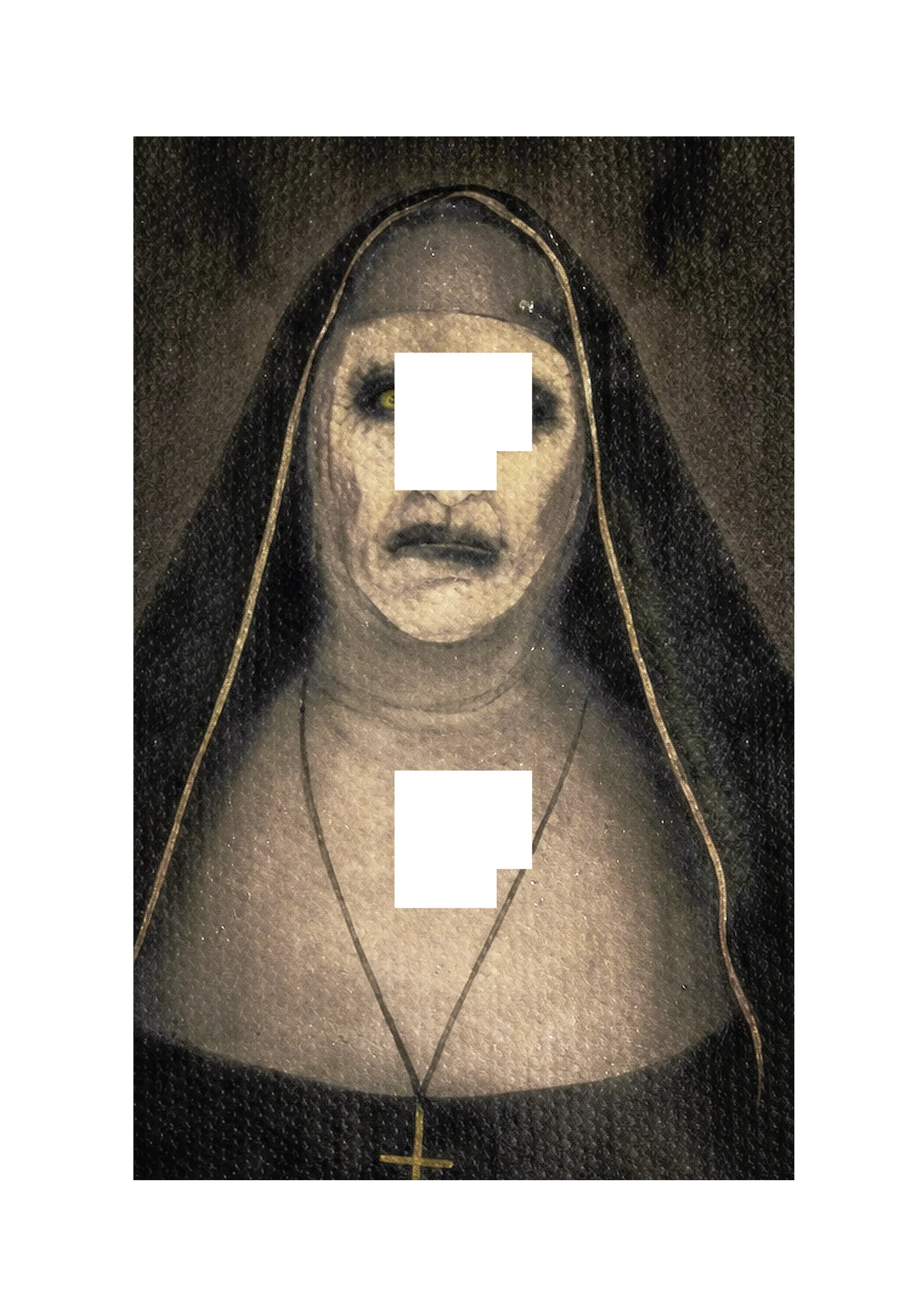 Full color portrait insert for the frame with marked cutout areas where the bust passes through the image.