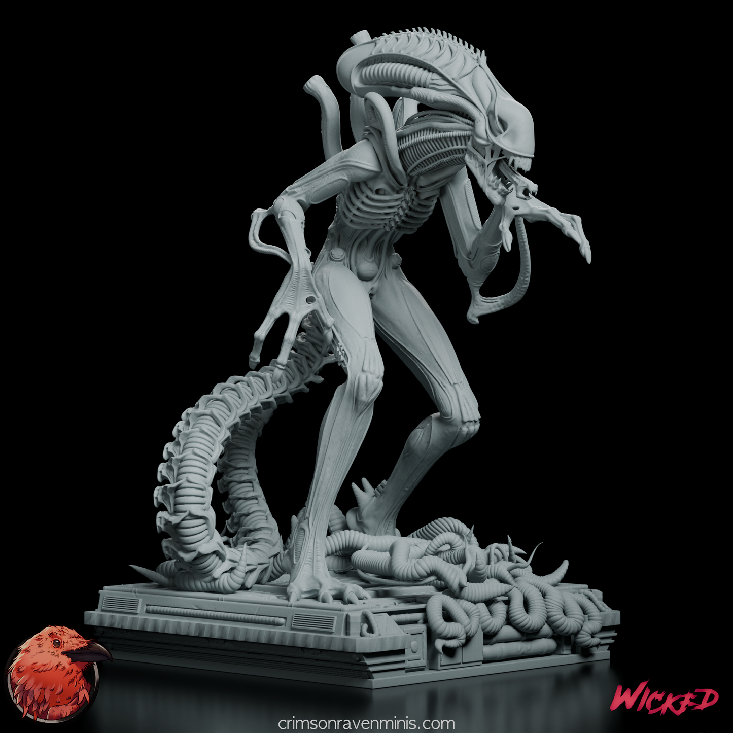 Front view of Alien Xenomorph Warrior Figure Model Kit with dynamic pose and detailed exoskeleton.