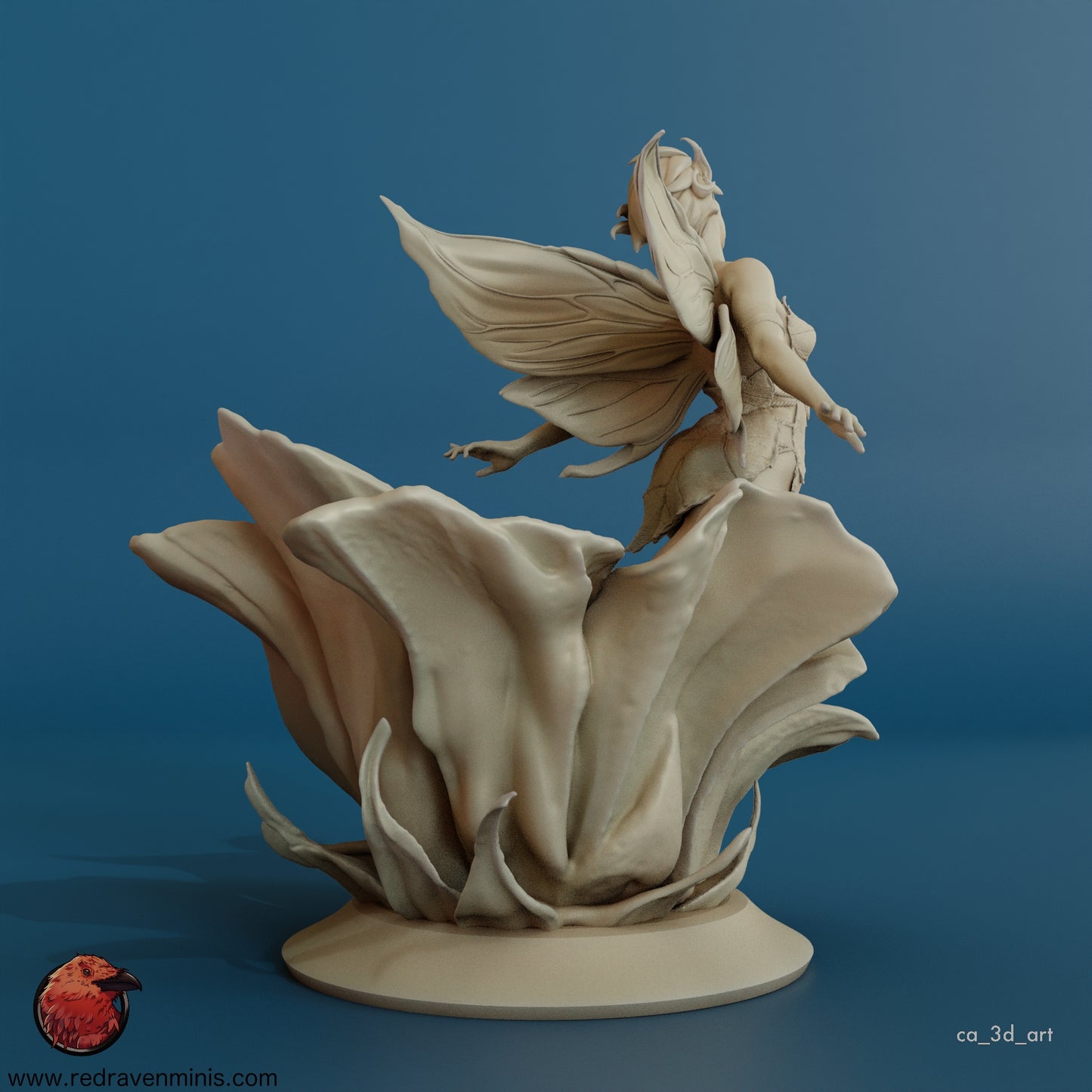 Back view of the Enchanted Fairy resin model kit, emphasizing the detailed wings and dynamic pose.