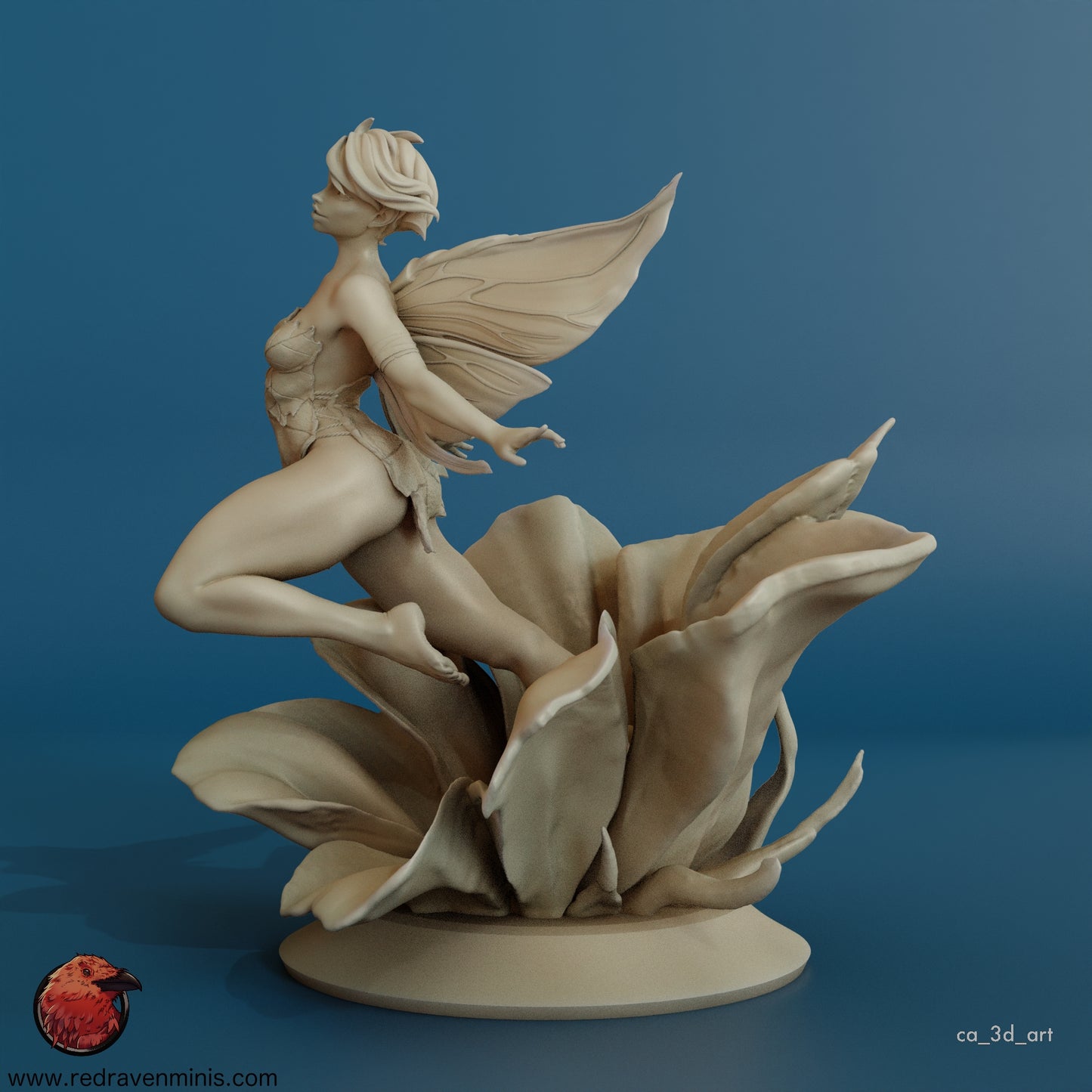 Side profile of the Enchanted Fairy resin model kit, illustrating the intricate details and fairy-like features.