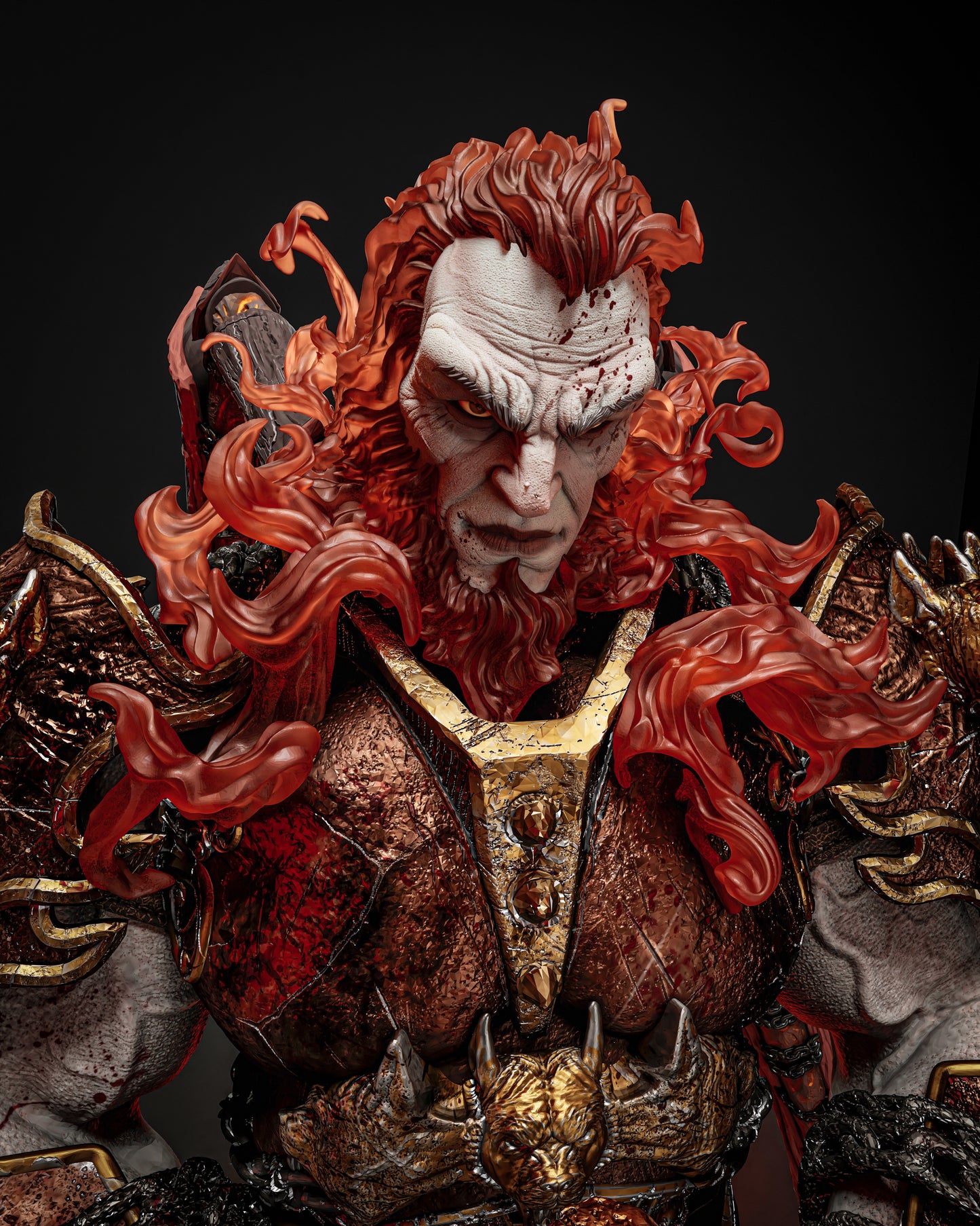 Full figure view of Ares resin figure from God of War by ZEZ Studios, displaying the impressive size and intricate details.