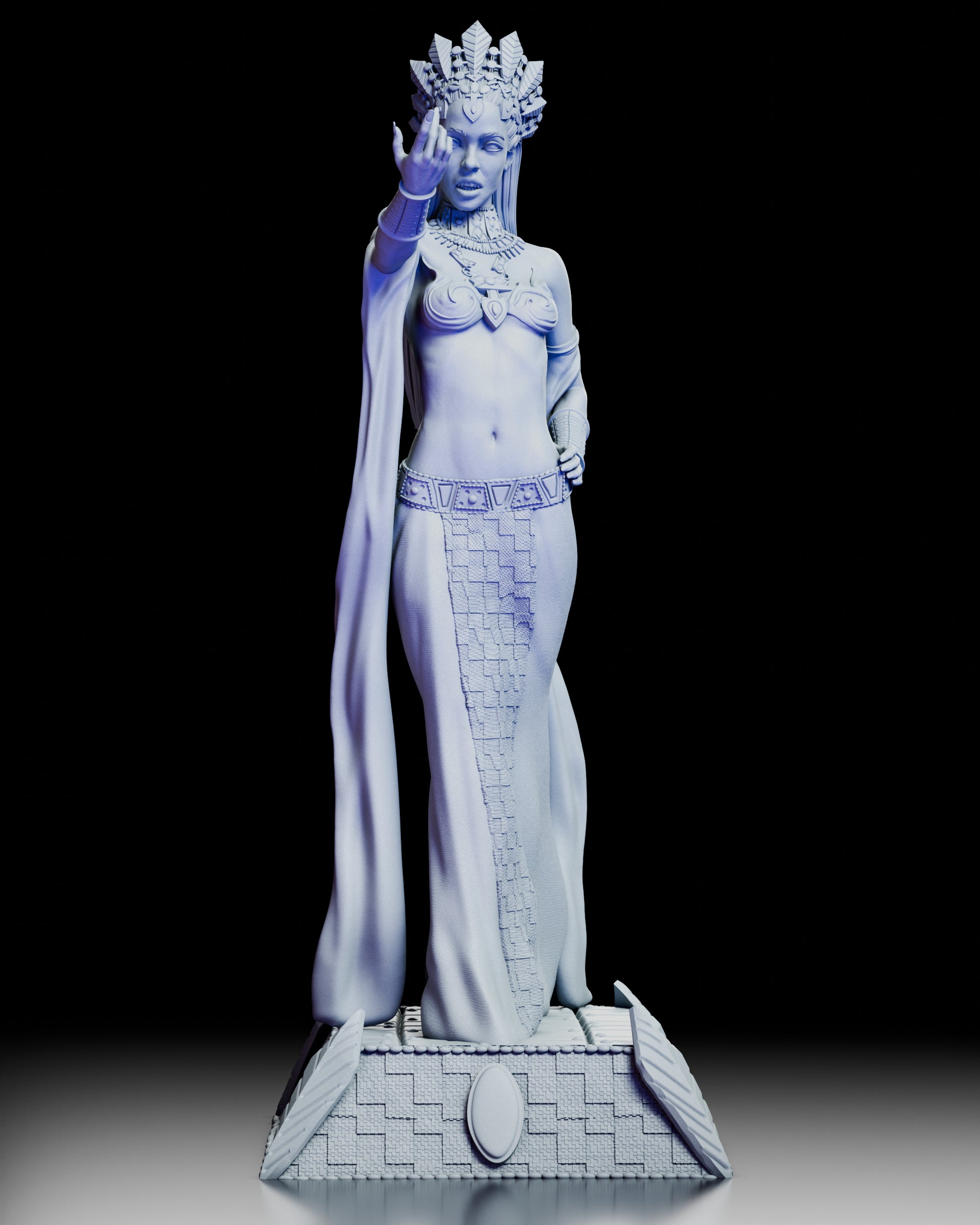 Front view of Akasha, Queen of the Damned figure kit showing detailed jewelry, crown, and flowing garment