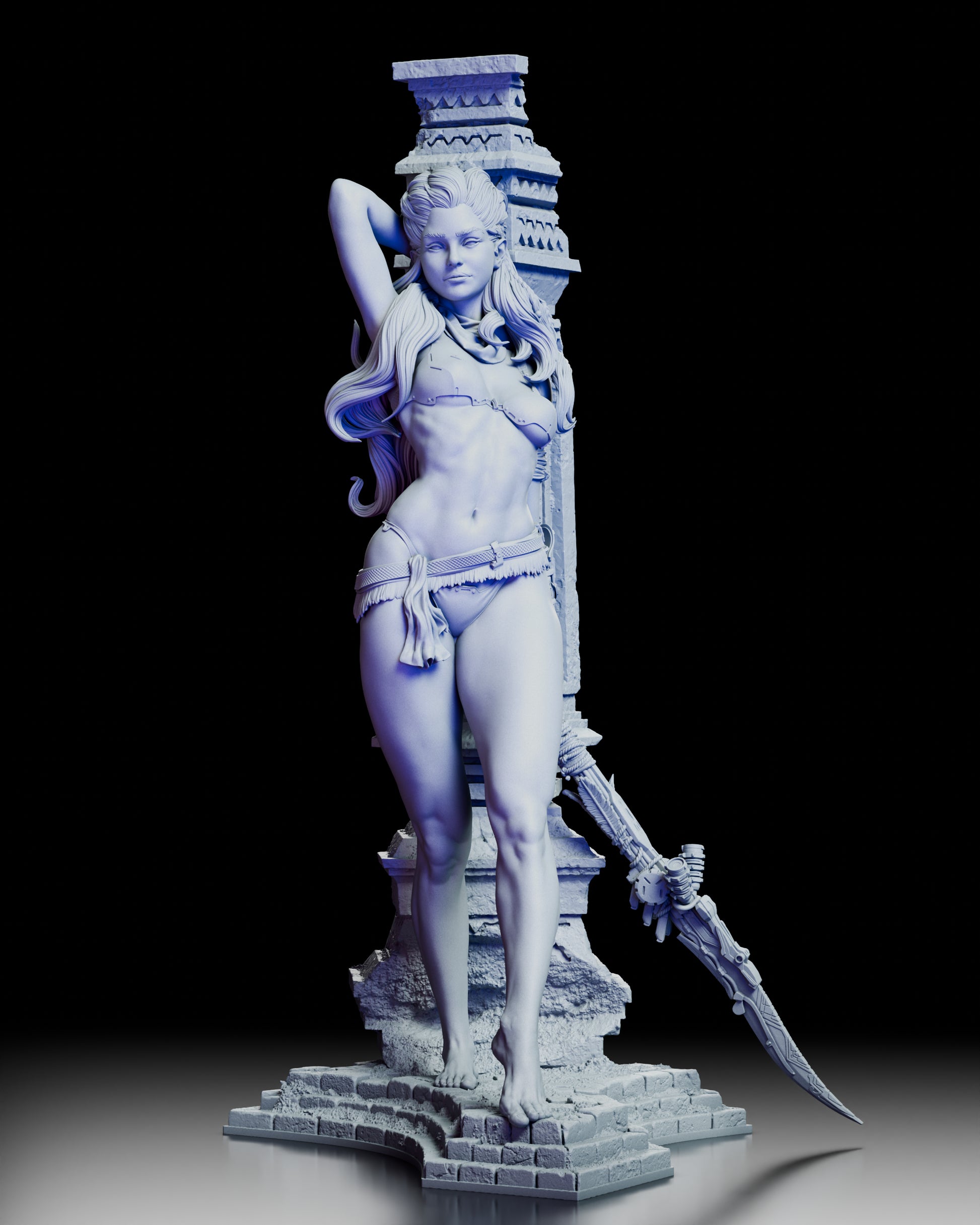 Right side view of Aloy resin model showing spear detail and sculpted column design