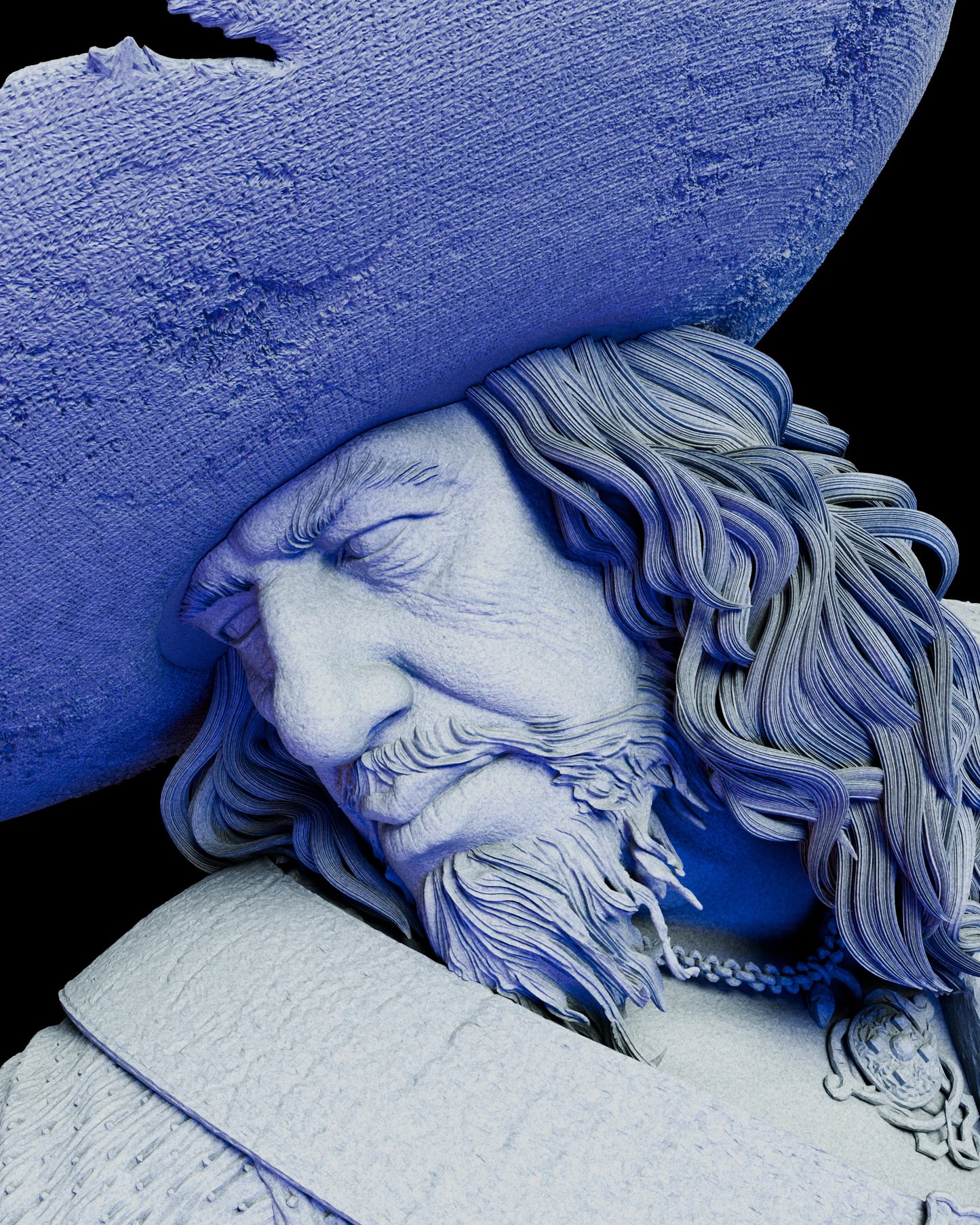 Detailed close-up of Captain Barbosa’s primary portrait showing expressive features, detailed beard, and hat texture