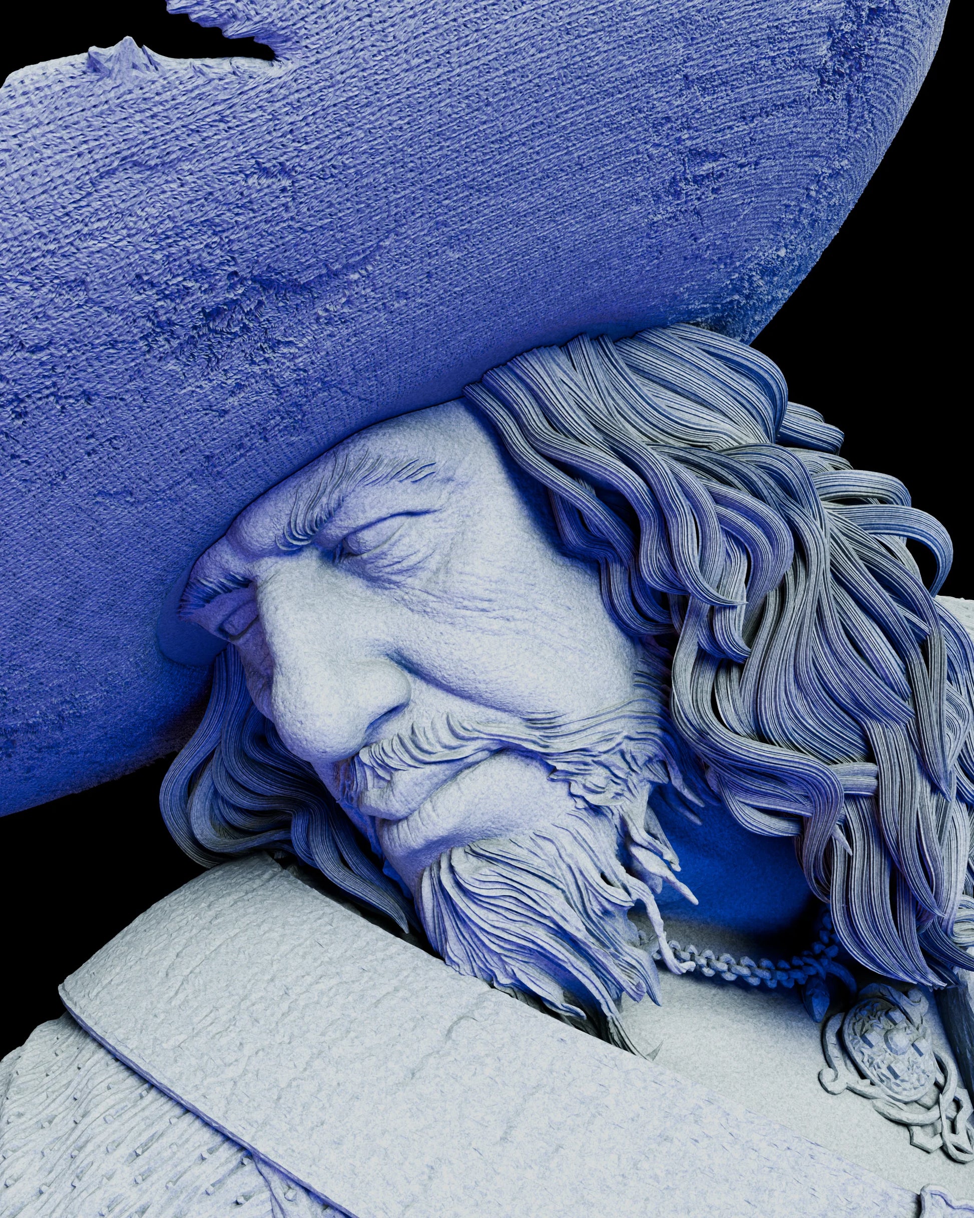 Detailed close-up of Captain Barbosa’s primary portrait showing expressive features, detailed beard, and hat texture