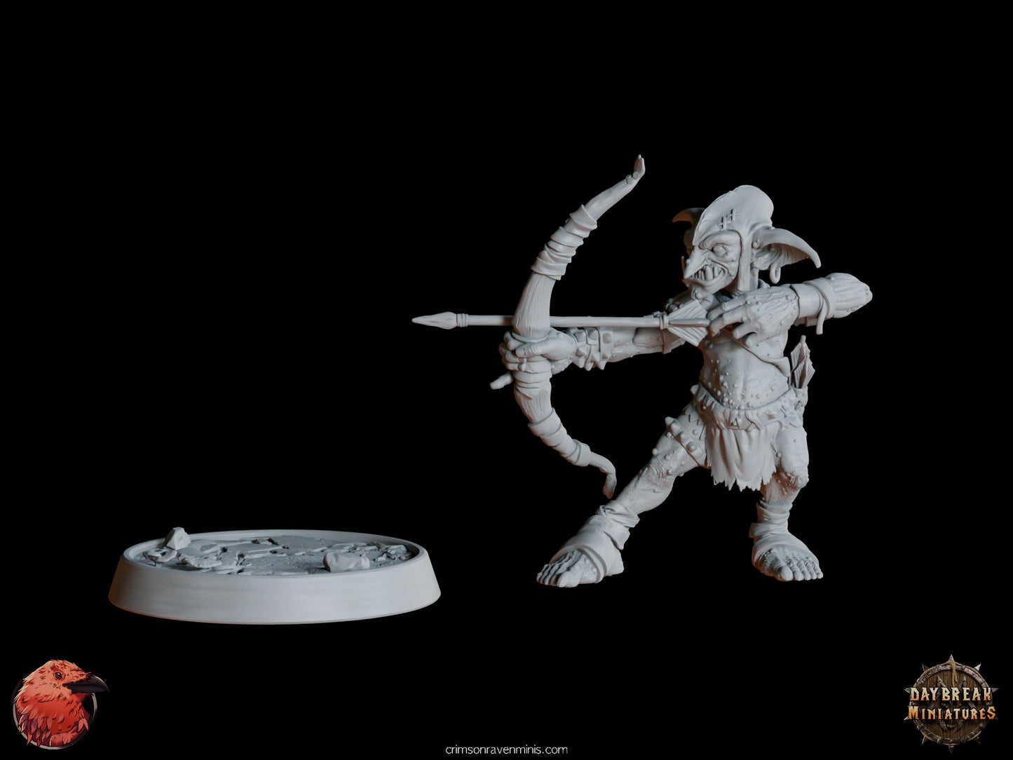 Benjagr da Traedzle goblin archer standing next to a separate base