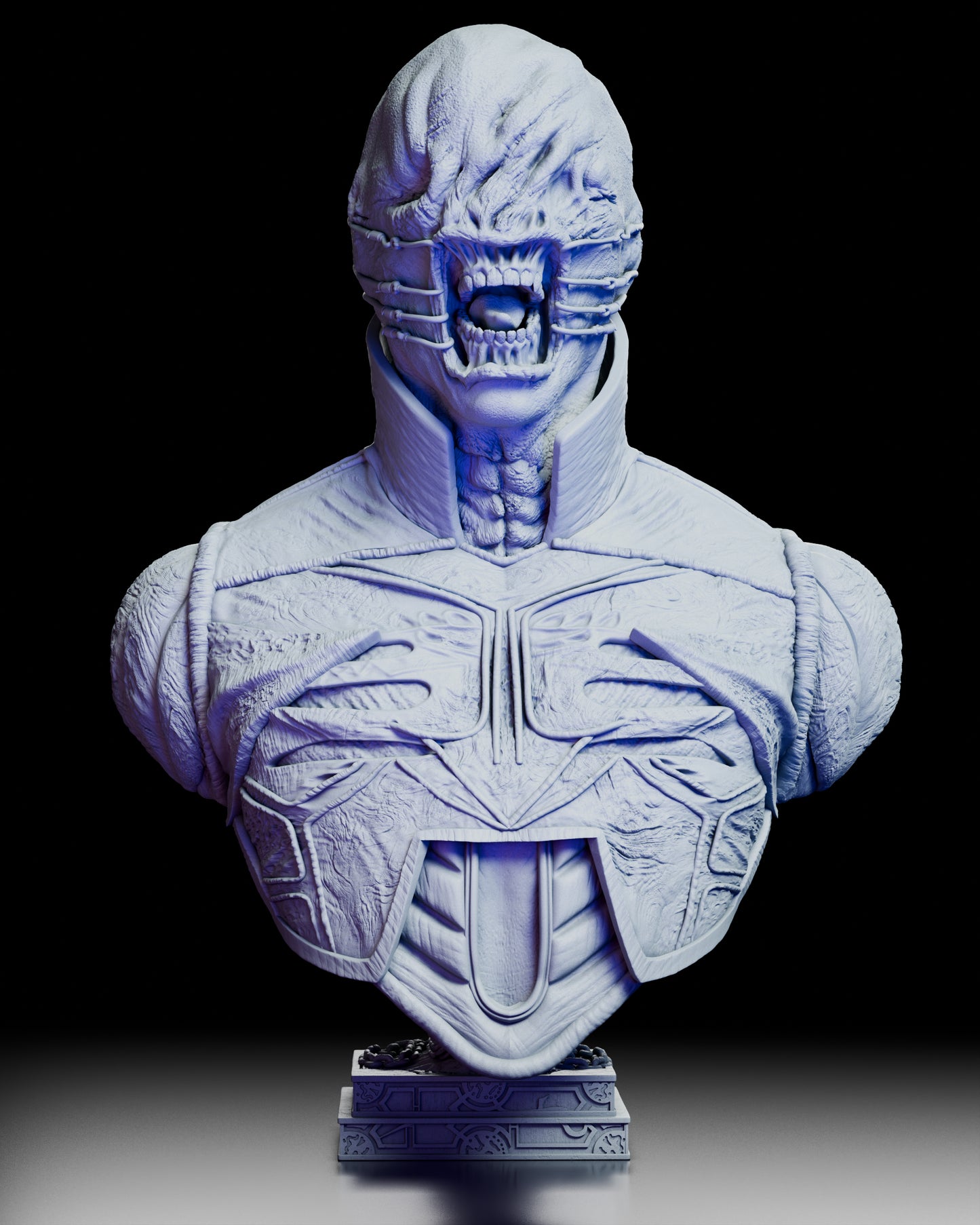 Front view of the Chatterer portrait bust featuring the exposed teeth, pulled facial skin, and detailed cenobite chest sculpt