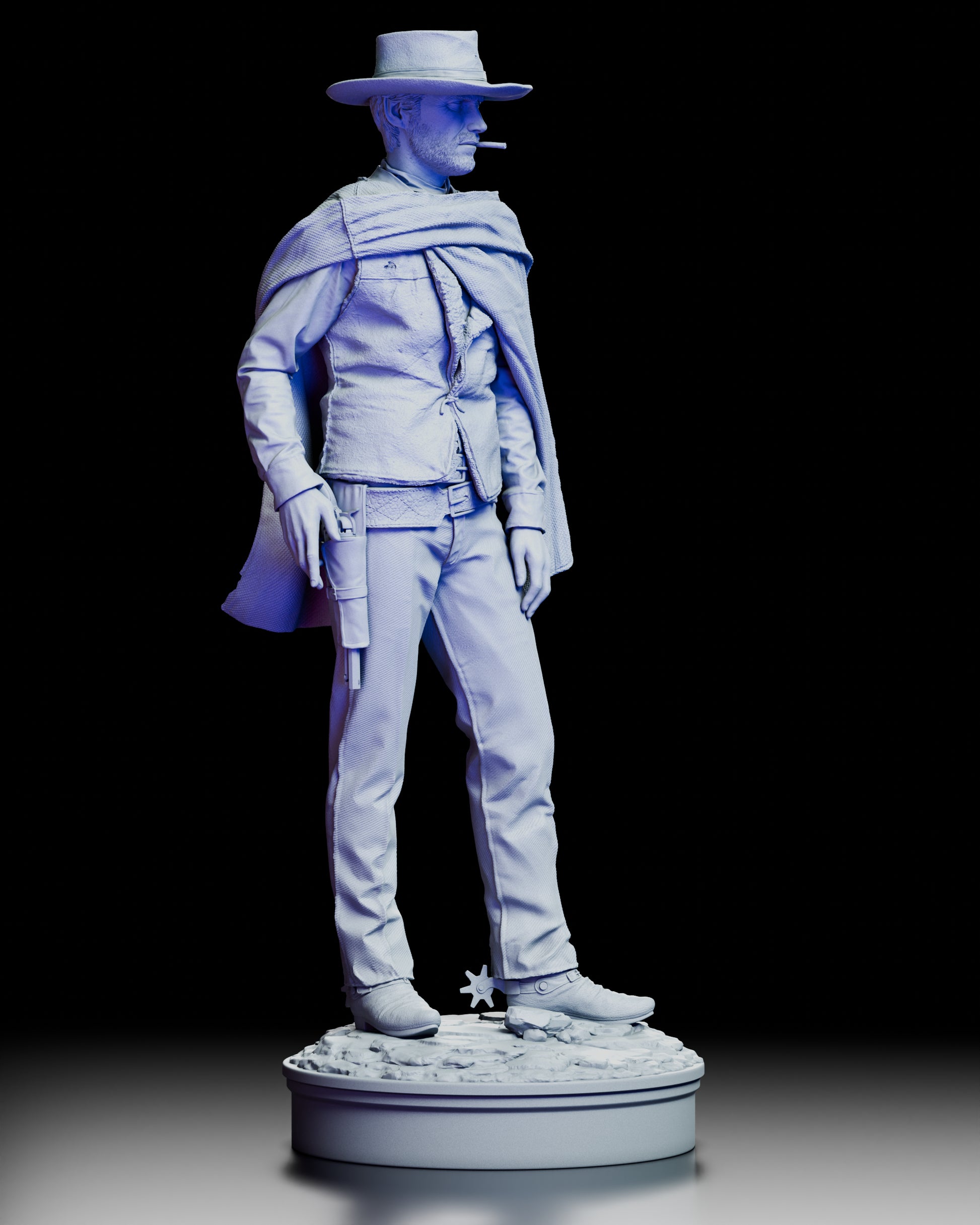 Right side view of the Clint Eastwood figure model kit, showing the revolver, spurs, and rugged frontier details.