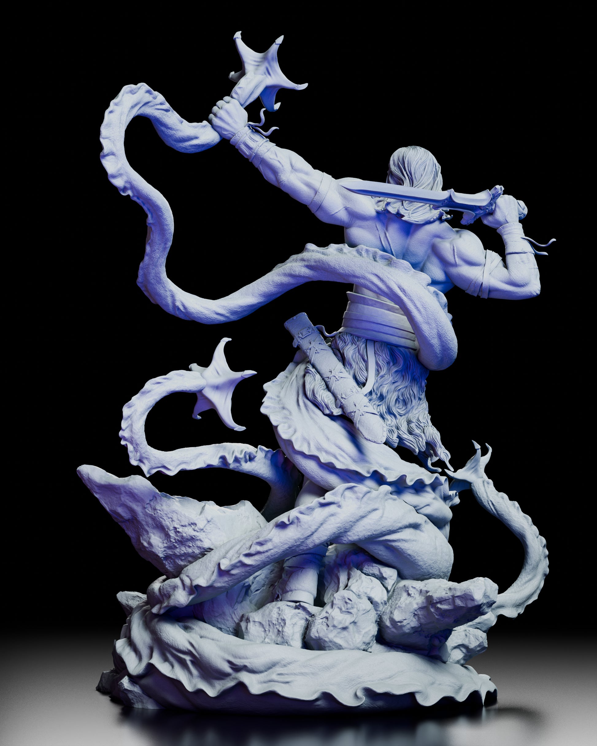 Back view of Conan Figure Model Kit showing sword raised and tentacles coiling around him