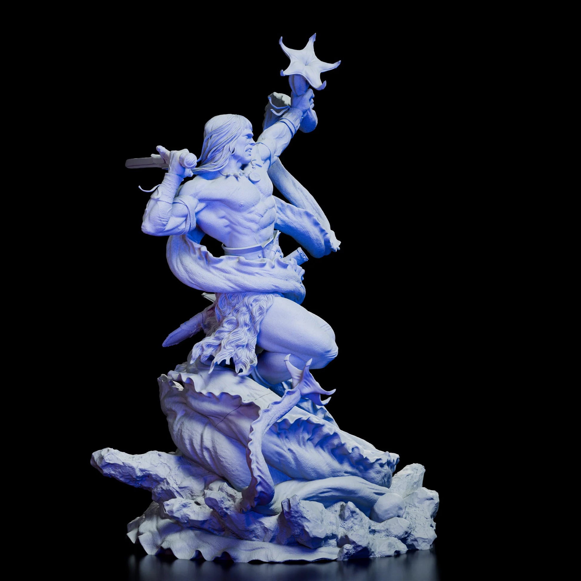 Back view of Conan Figure Model Kit showing sword raised and tentacles coiling around him