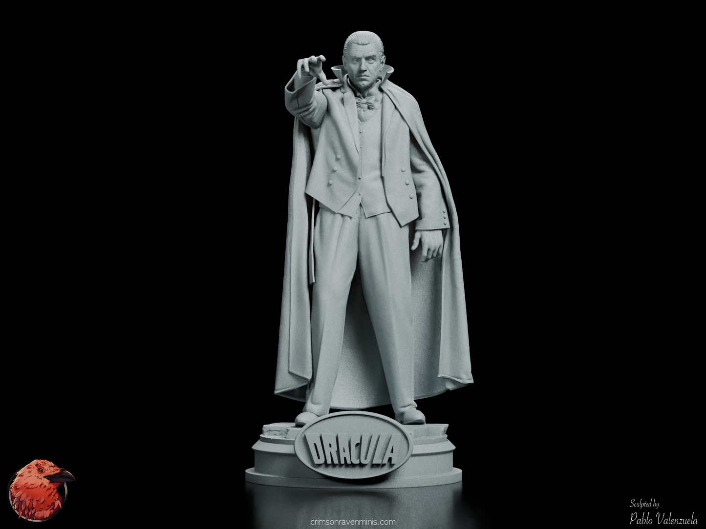 Front view of Dracula figure kit, depicting Bela Lugosi’s iconic portrayal with mesmerizing detail in the classic pose.