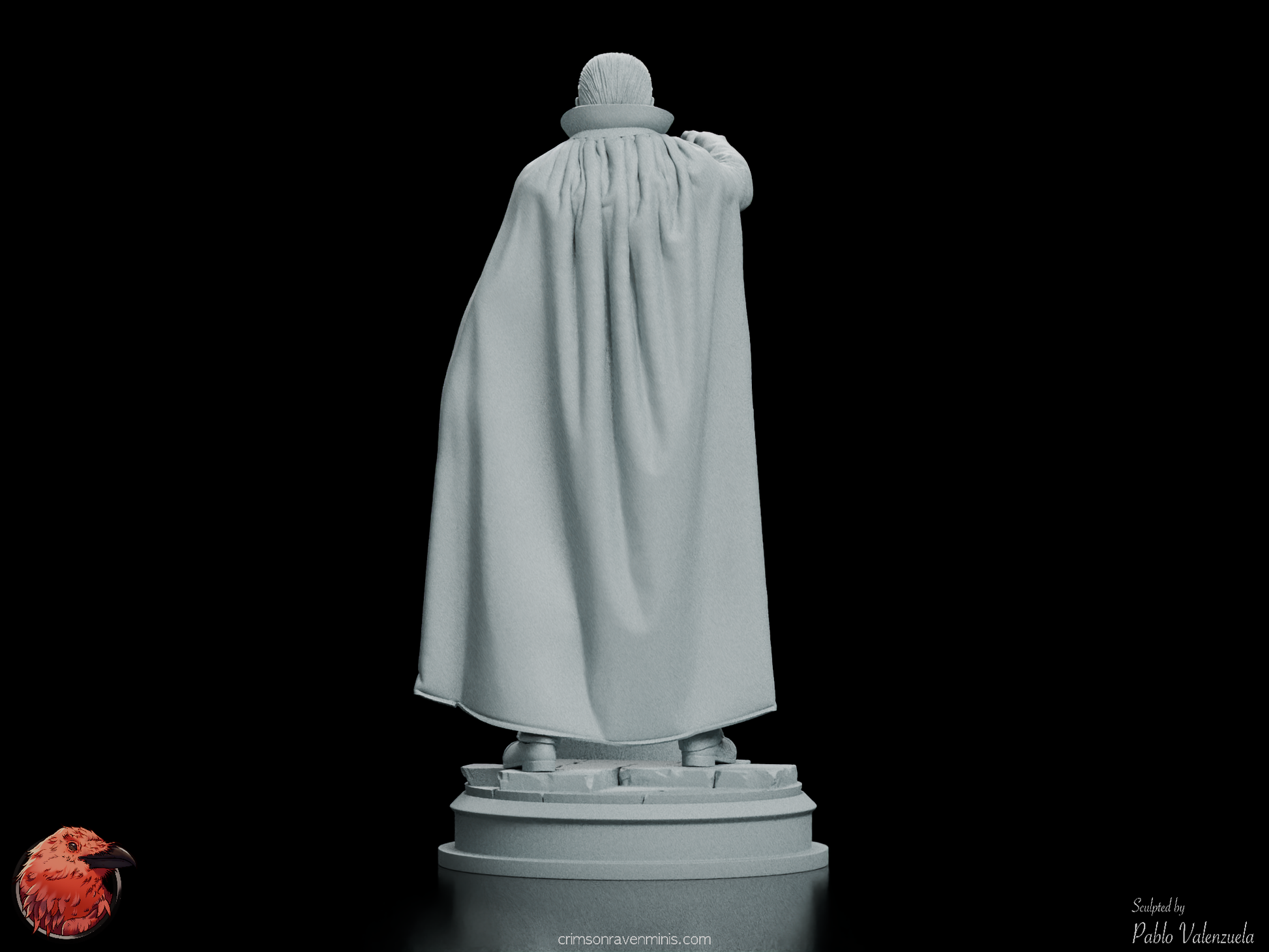 Rear view of Dracula figure kit, emphasizing the flowing cloak and classic silhouette of the vampire lord.