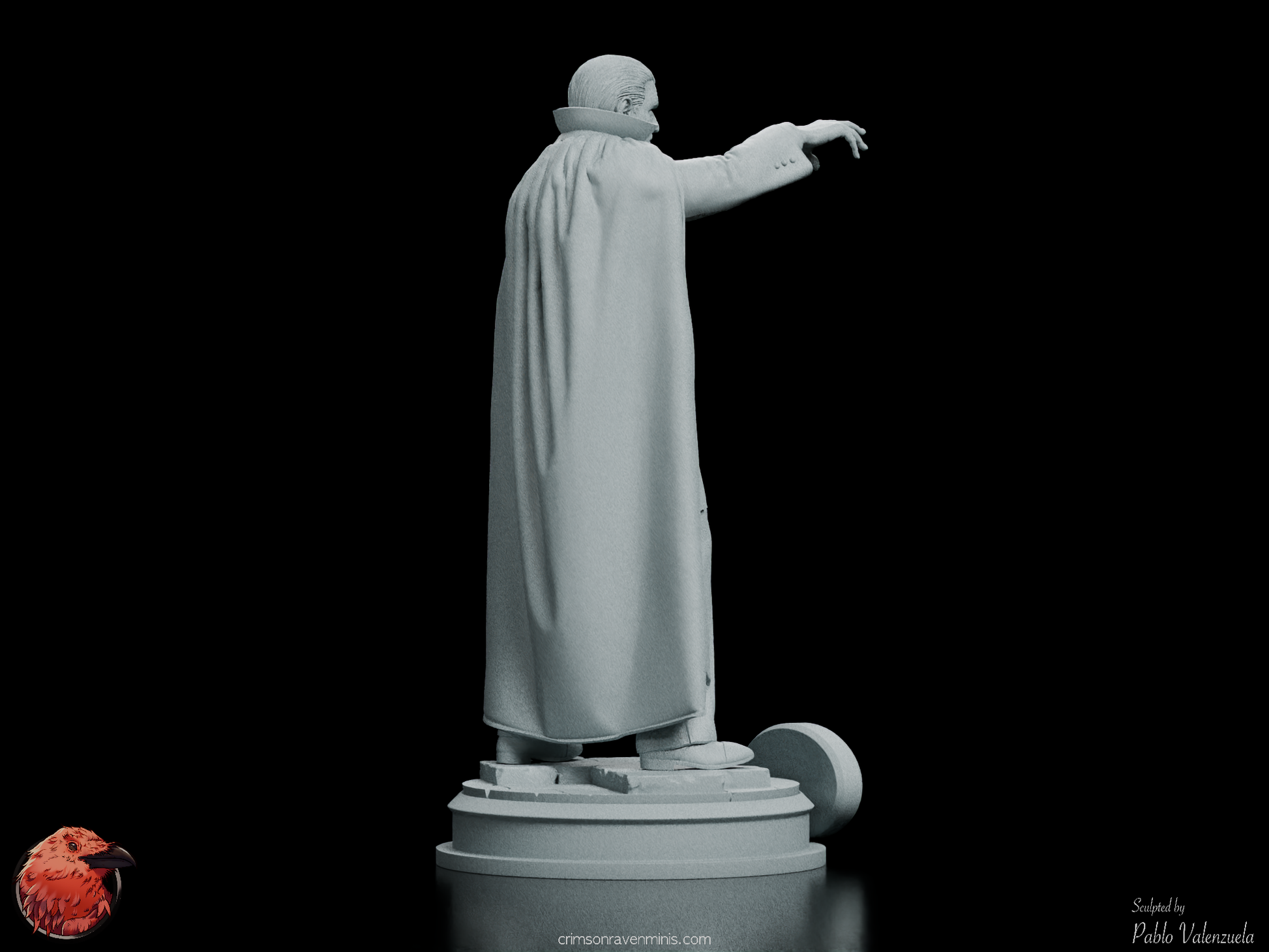 Right rear angle of Dracula figure kit, showcasing the cloak’s dramatic flow and the intricate sculpting details.