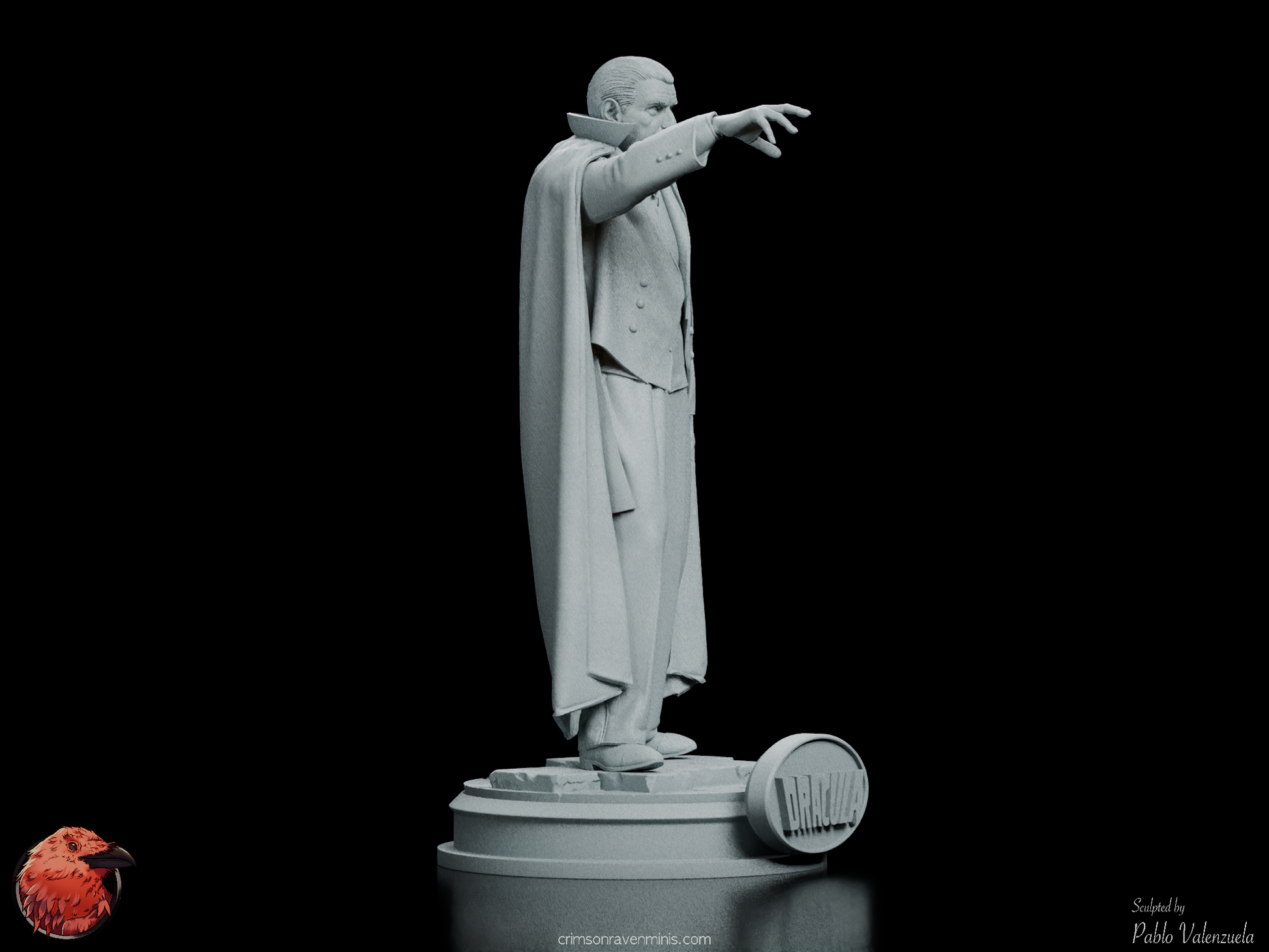 Right front angle of Dracula figure kit, highlighting the aristocratic pose and haunting expression of Count Dracula.