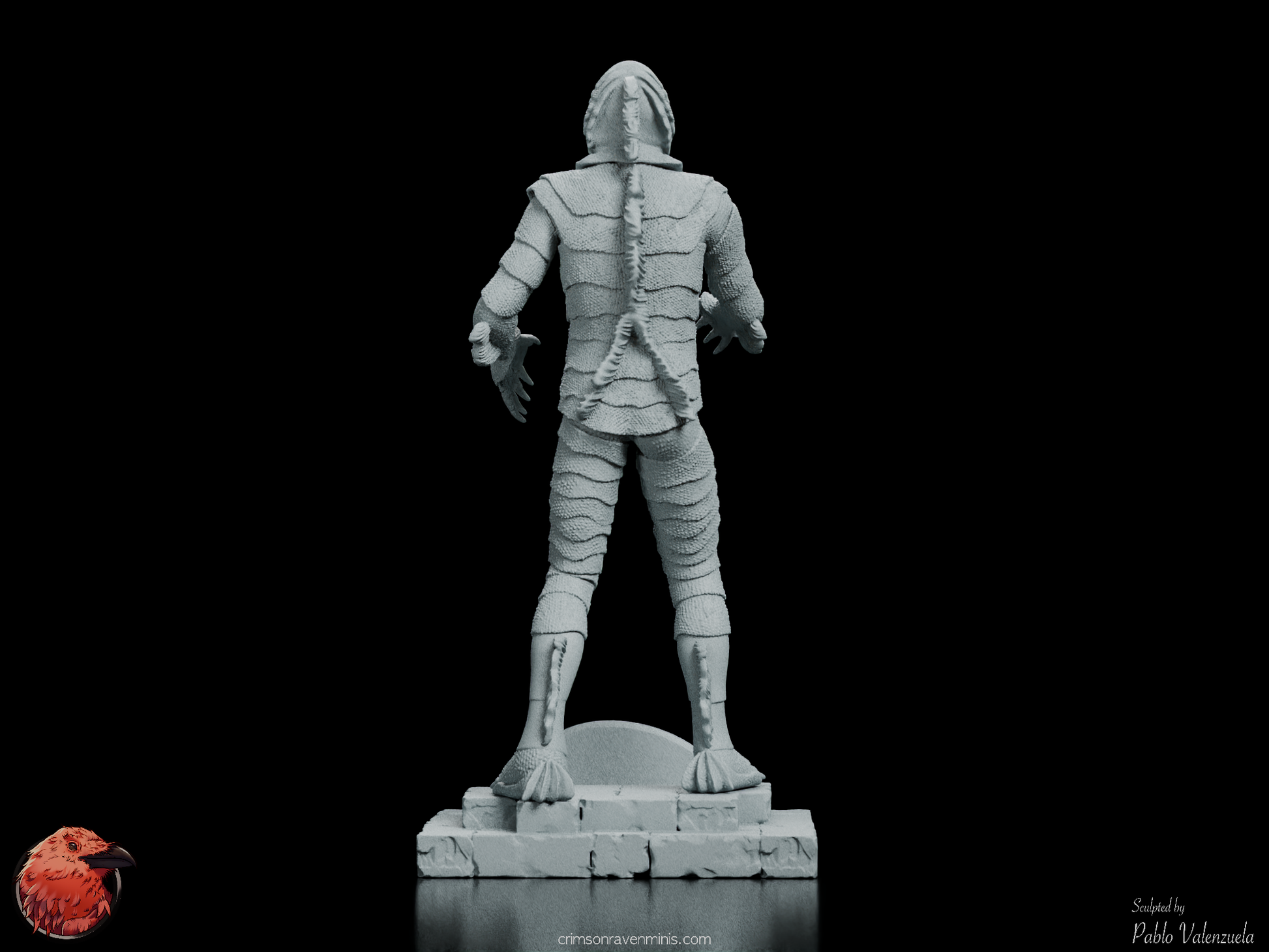 Rear view of the Creature from the Black Lagoon figure kit, emphasizing the intricate details of the fins and scales.