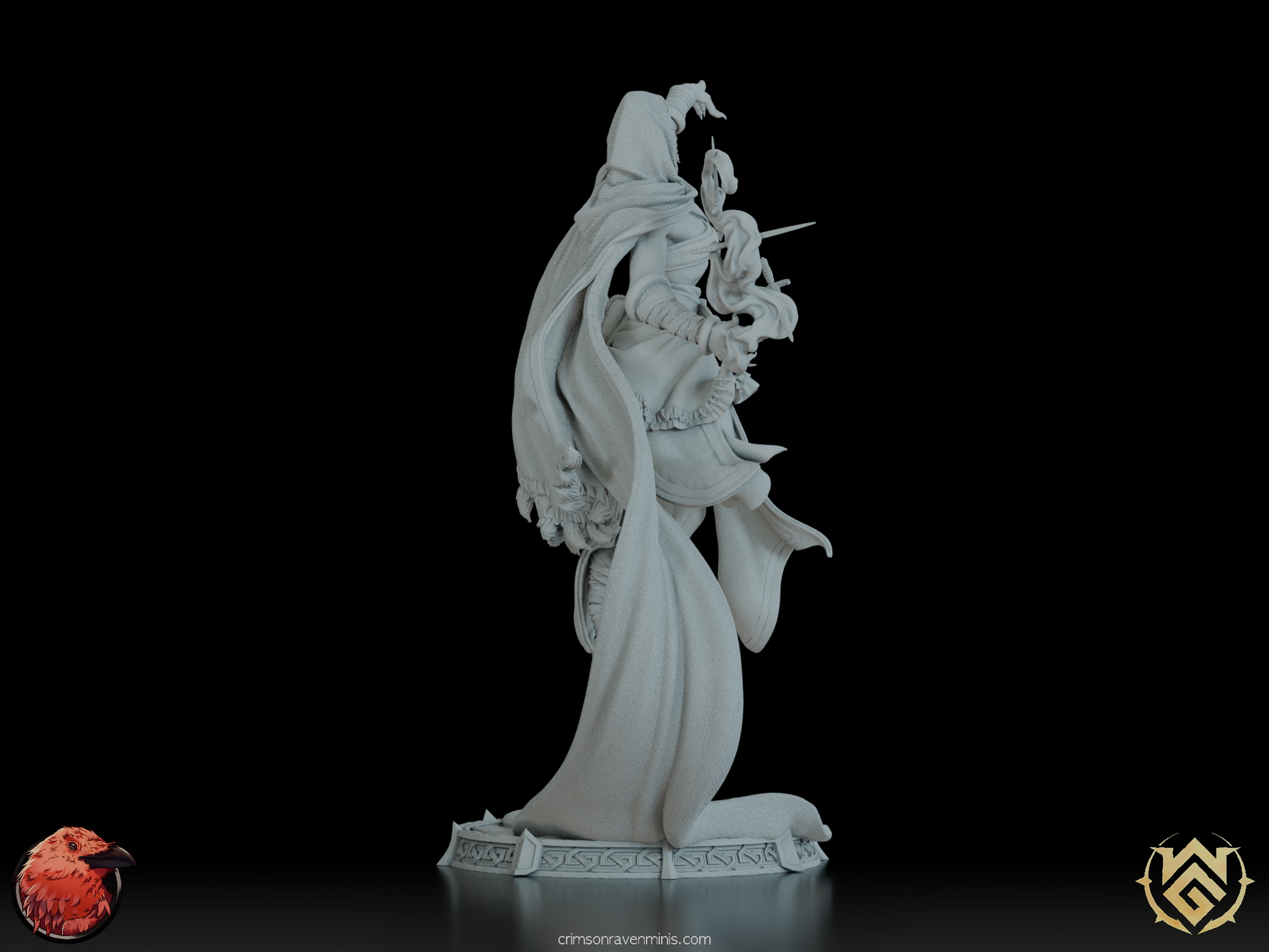 • “Half-Orc Sorcerer Juggler with swirling cloak and poised daggers, Witchguild Minis”