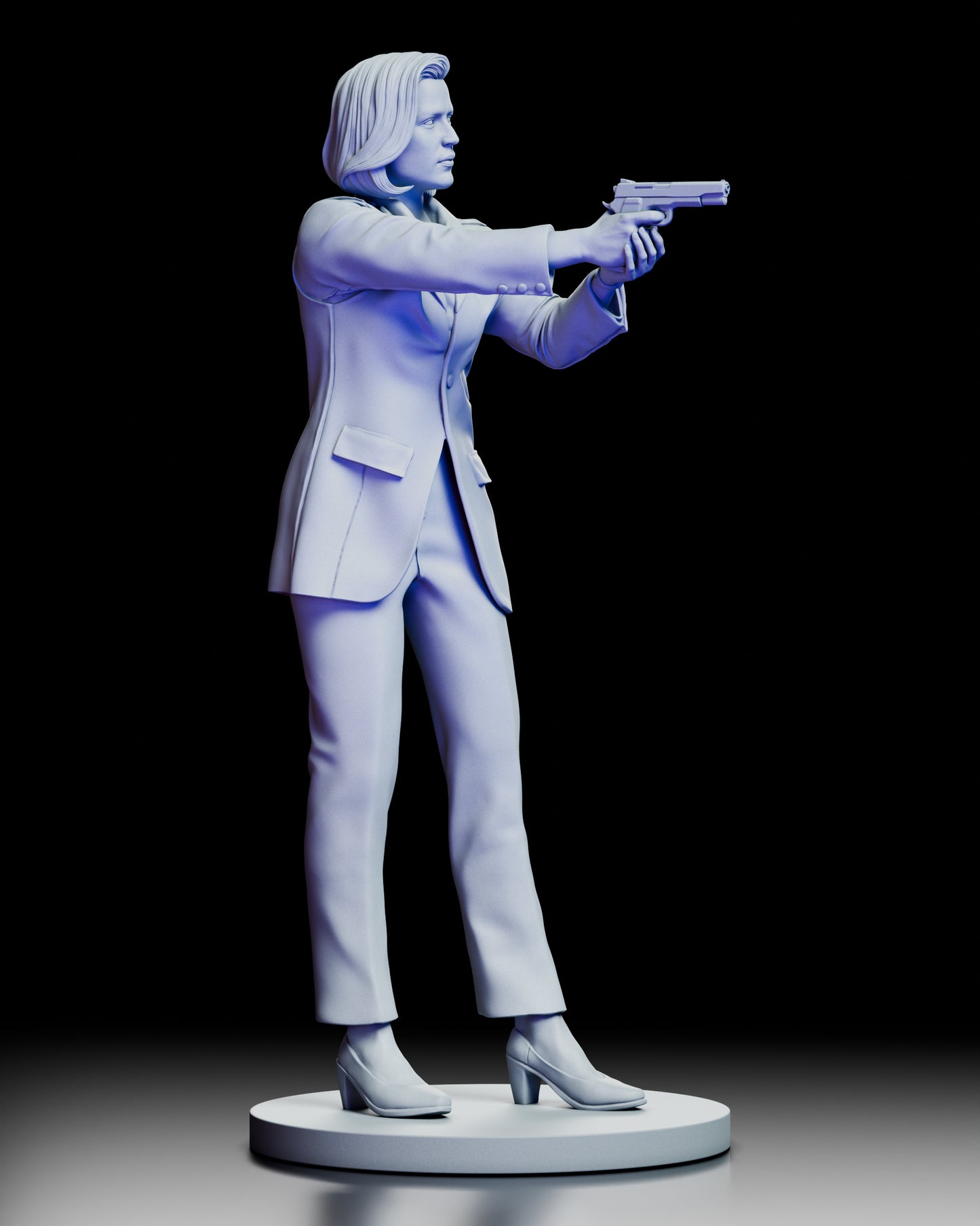 Right side view of Dana Scully figure model kit highlighting stance and pistol alignment