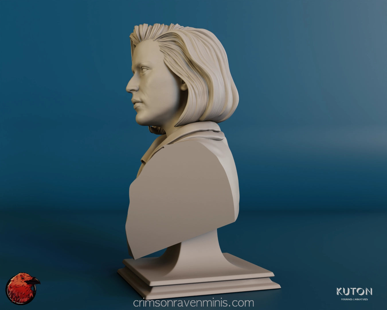 Side view of the Dana Scully Resin Bust Kit, highlighting the profile and hair details.