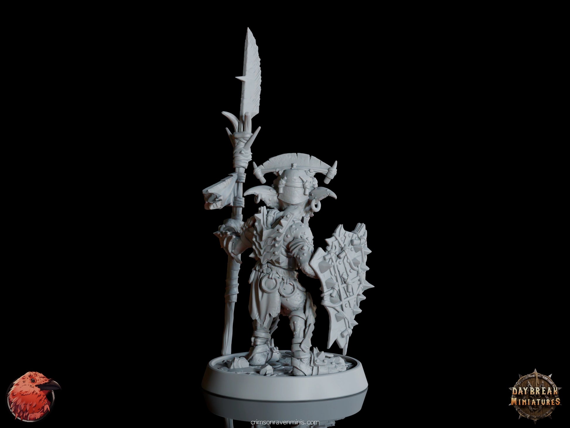 Effa da Traedzle goblin warrior holding spear, rear view  