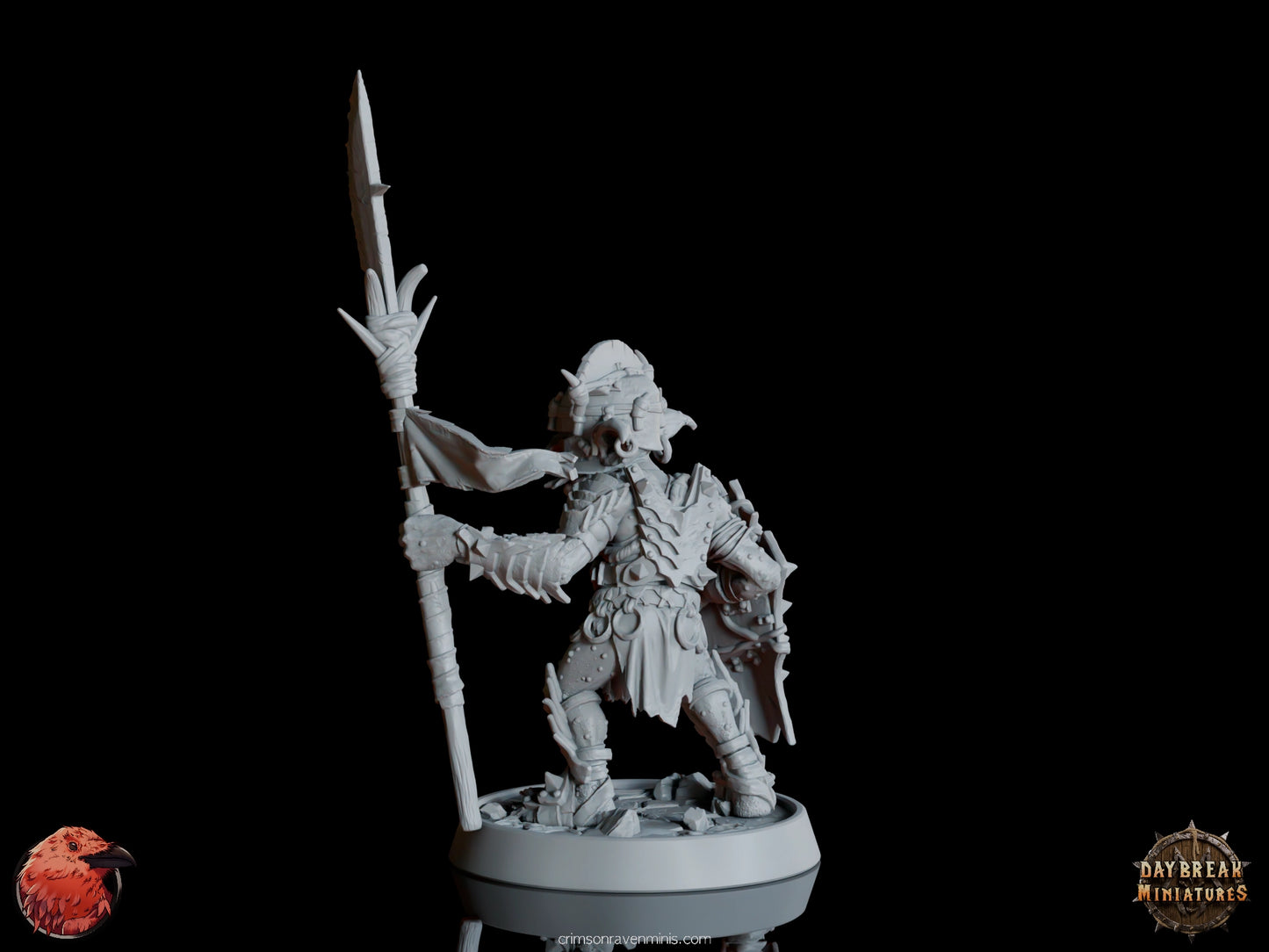 Effa da Traedzle goblin warrior, side view showing armor and shield details 