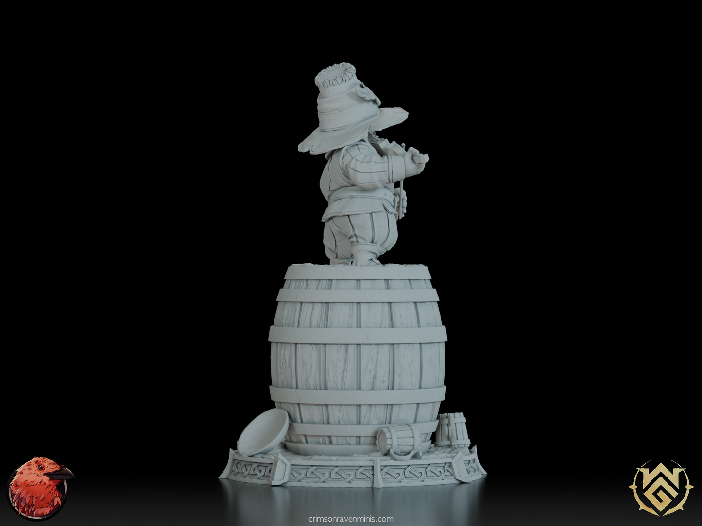 • “Back view of Fiddle Master Felix, highlighting intricate hat and gnome features”