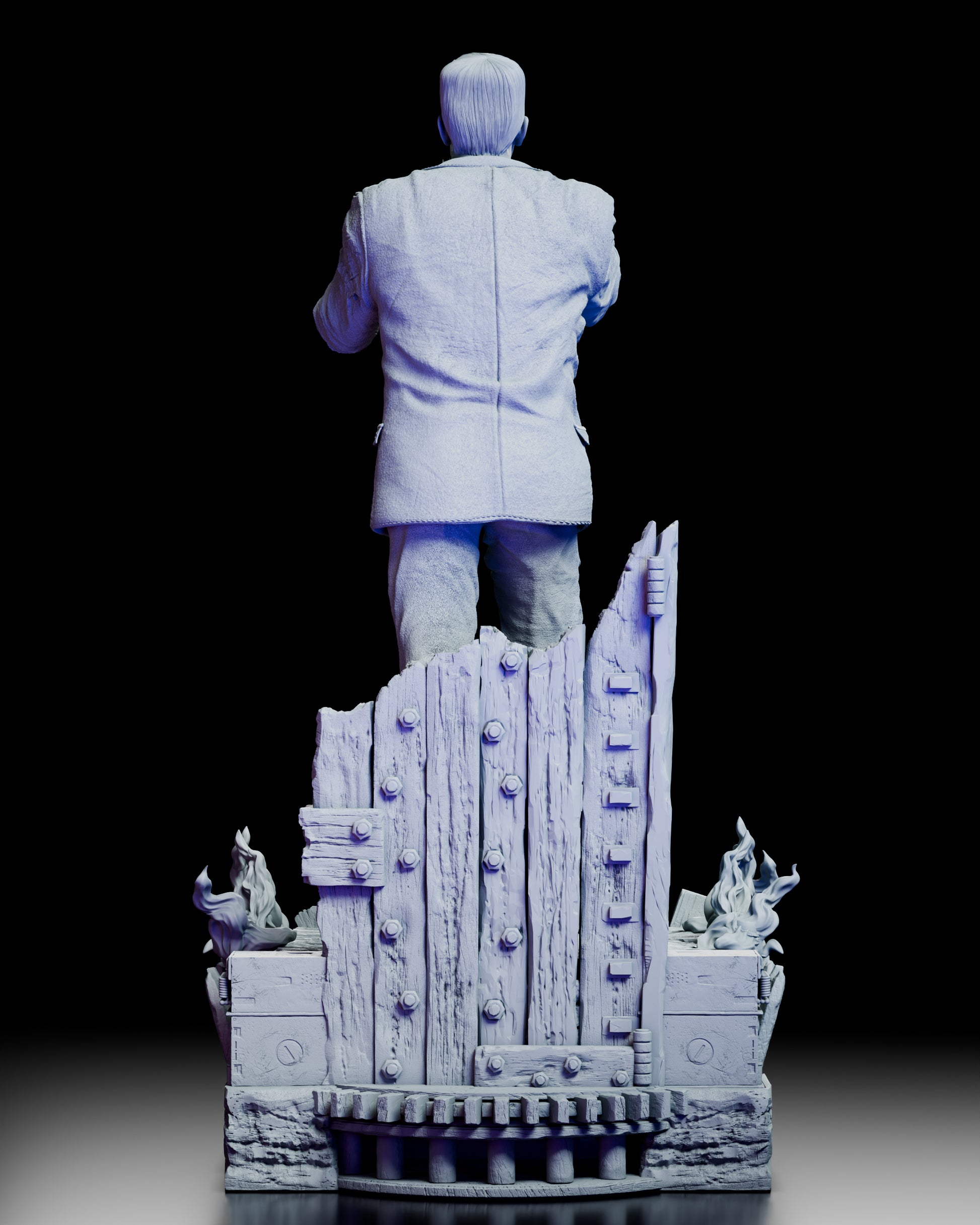 Back view of Frankenstein's Monster figure model kit highlighting the detailed base and suit textures