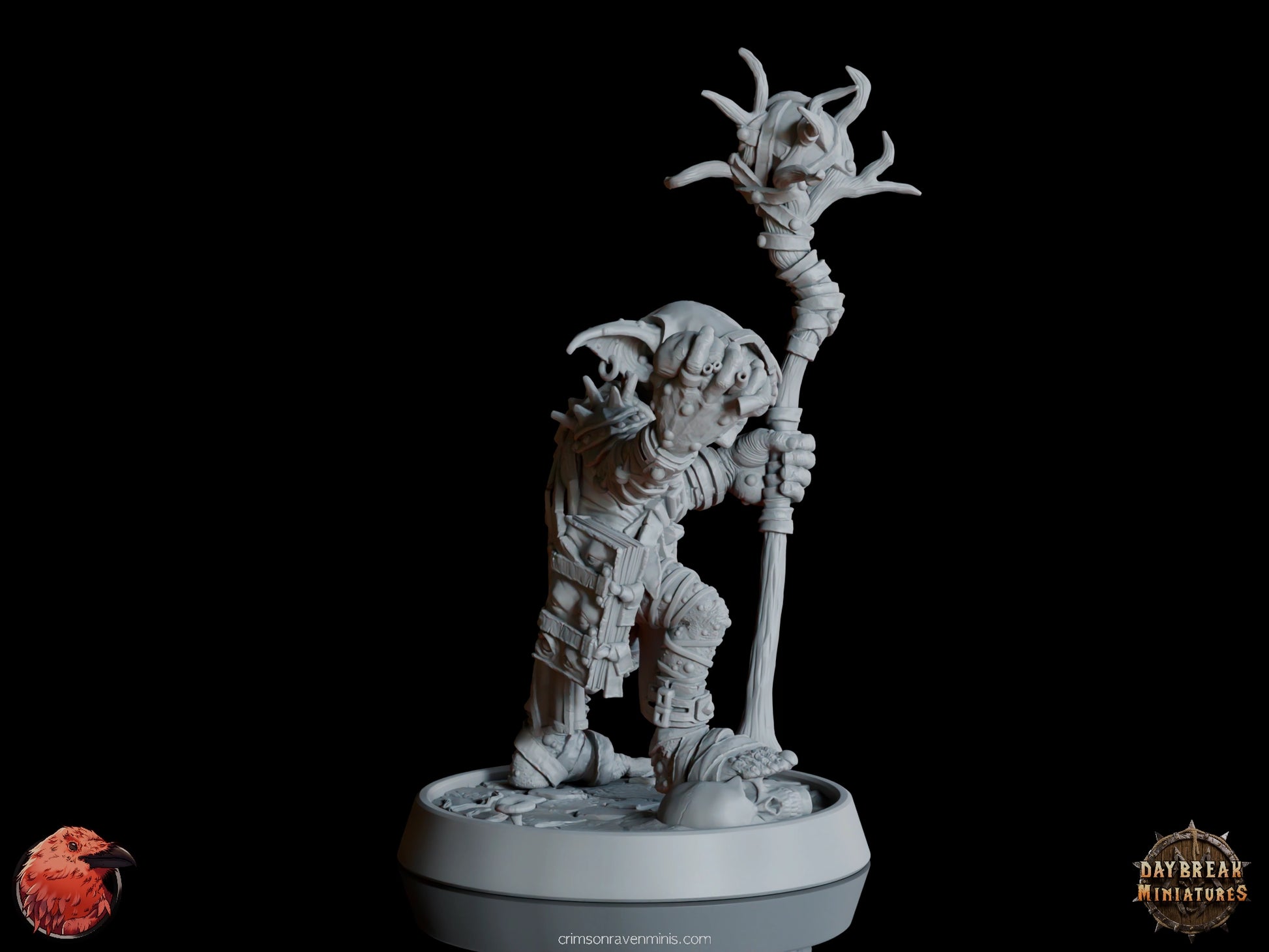 Gauen da Traedzle goblin shaman, side view with staff raised  