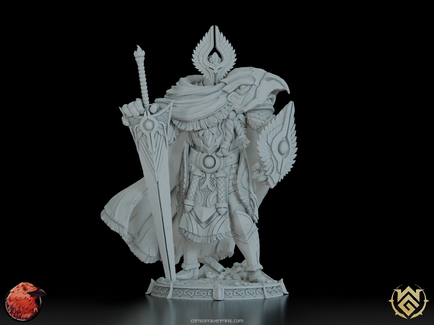 Goeth, Bird of Prey, Human Paladin figurine with greatsword and ceremonial armor