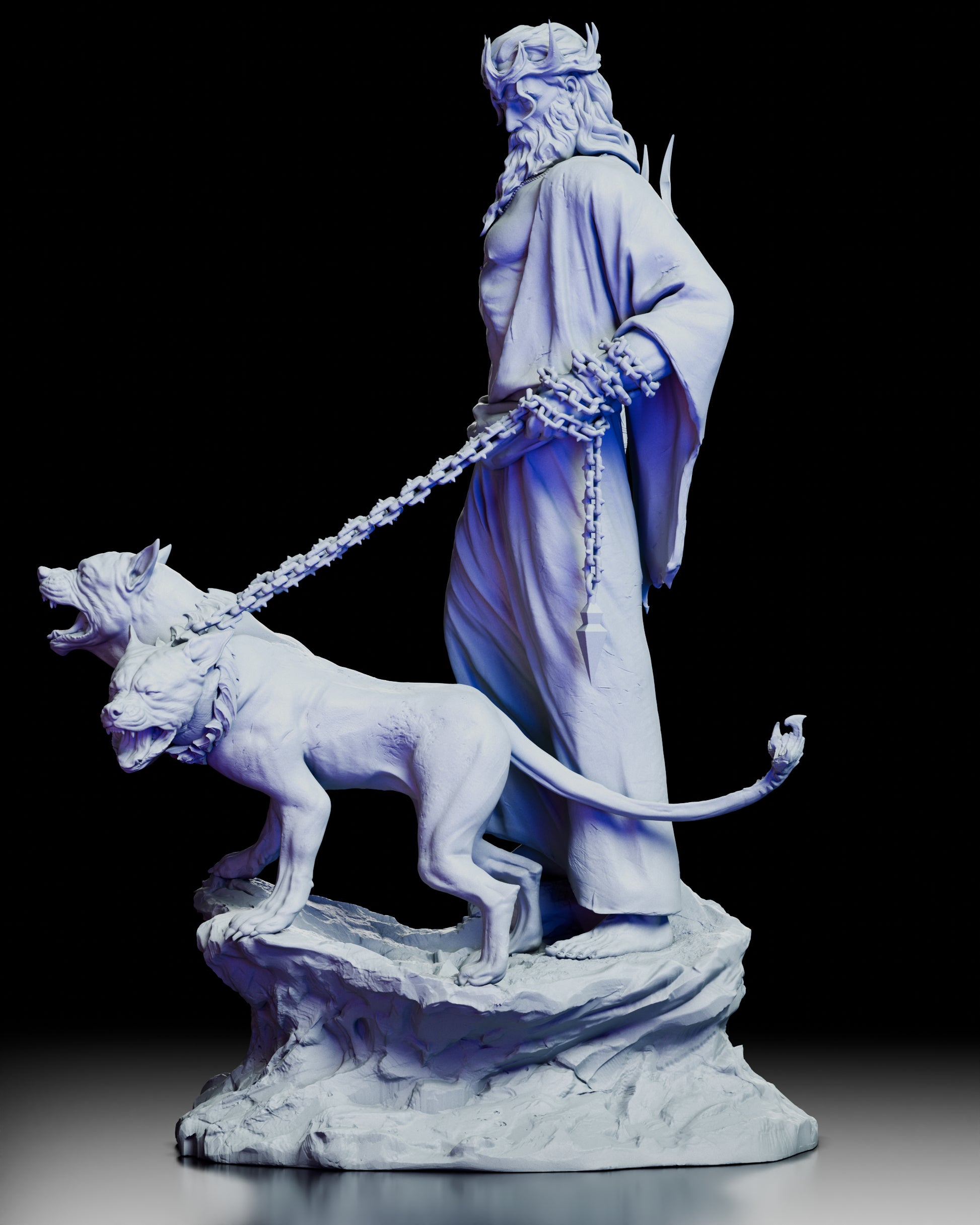 Left side view of Hades and Cerberus figure model kit showcasing the snarling figure of Cerberus.