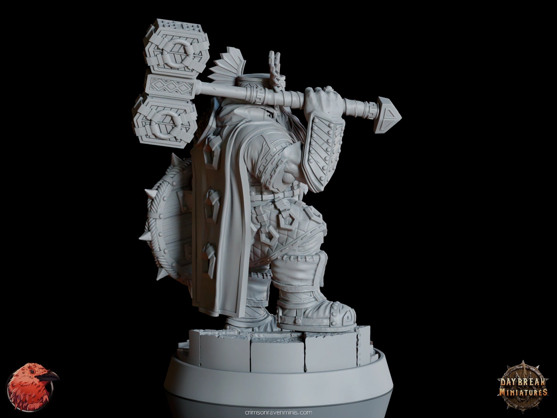 A 3D render of Imar Hakka, a dwarf in heavy armor holding a hammer and shield, standing on a 1-inch base.