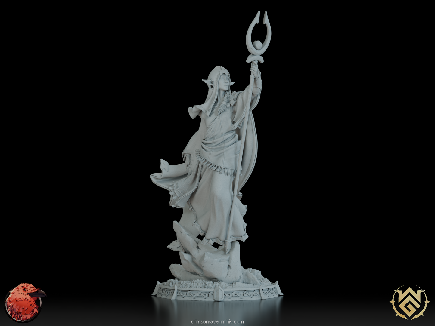 Iris the Luminary, High Elf Cleric figurine with staff and flowing robes