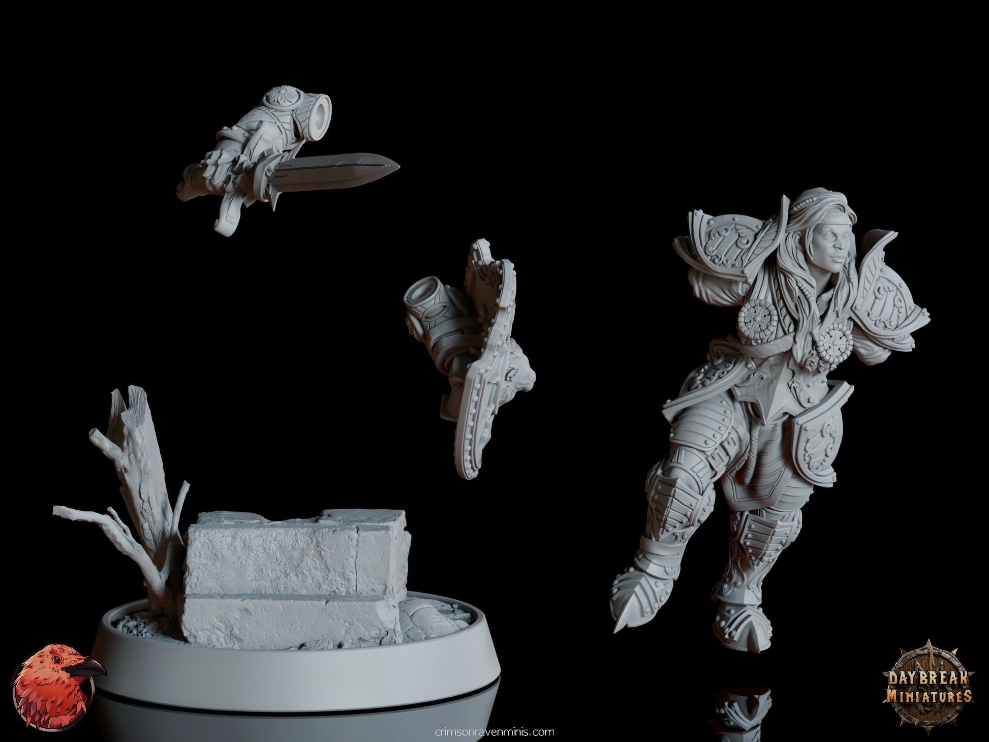 Unassembled parts of Marie du Lion d'Argent paladin miniature