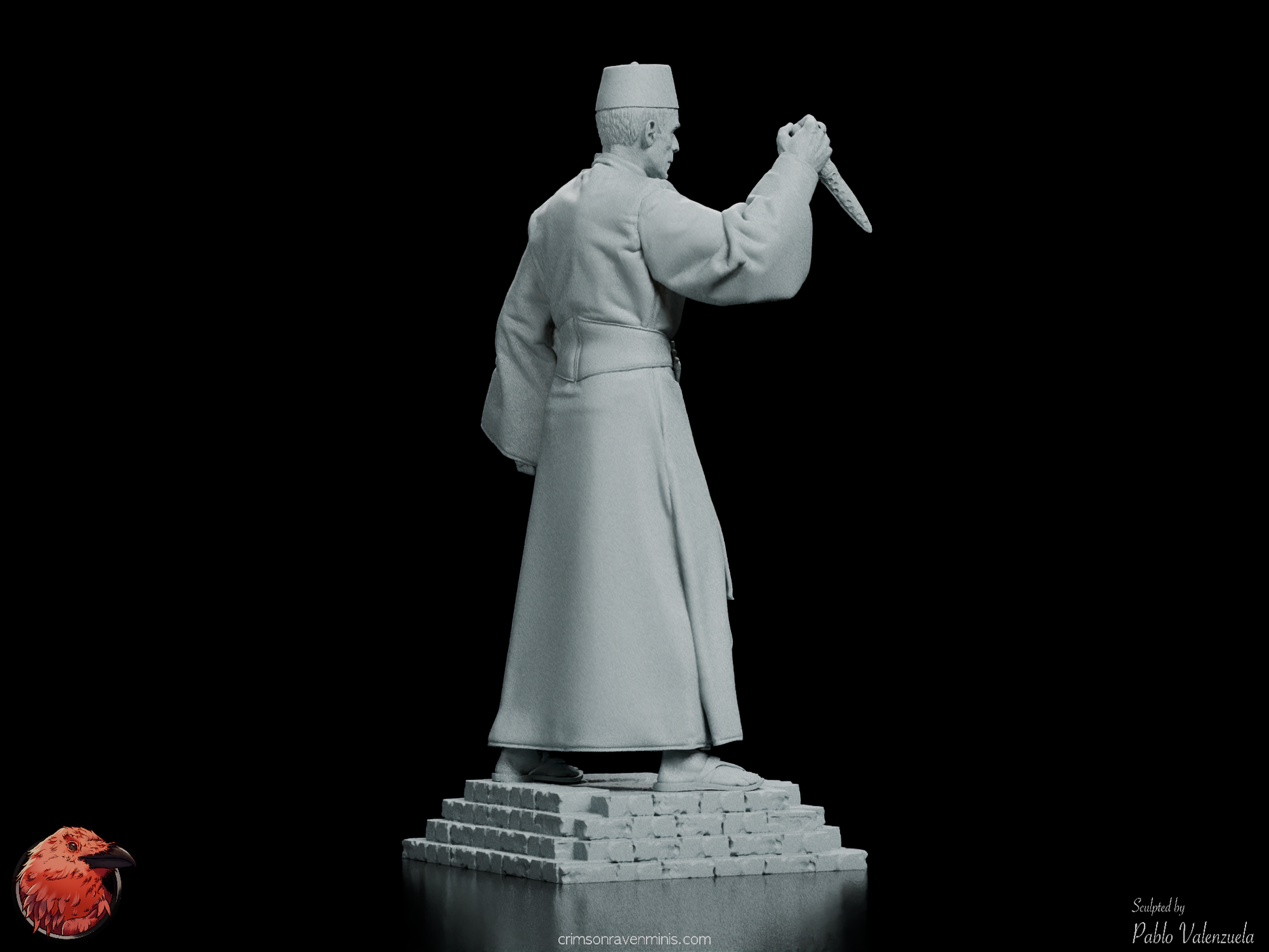 Right rear angle of The Mummy figure kit, showcasing the fine sculpting of the robe and accessories.