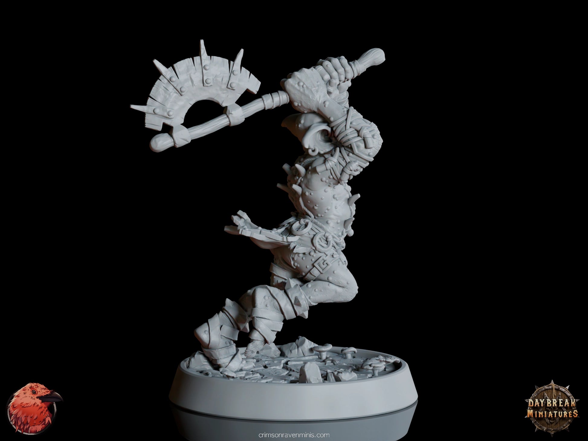 Orleg da Traedzle goblin warrior mid-swing, side view with armor details