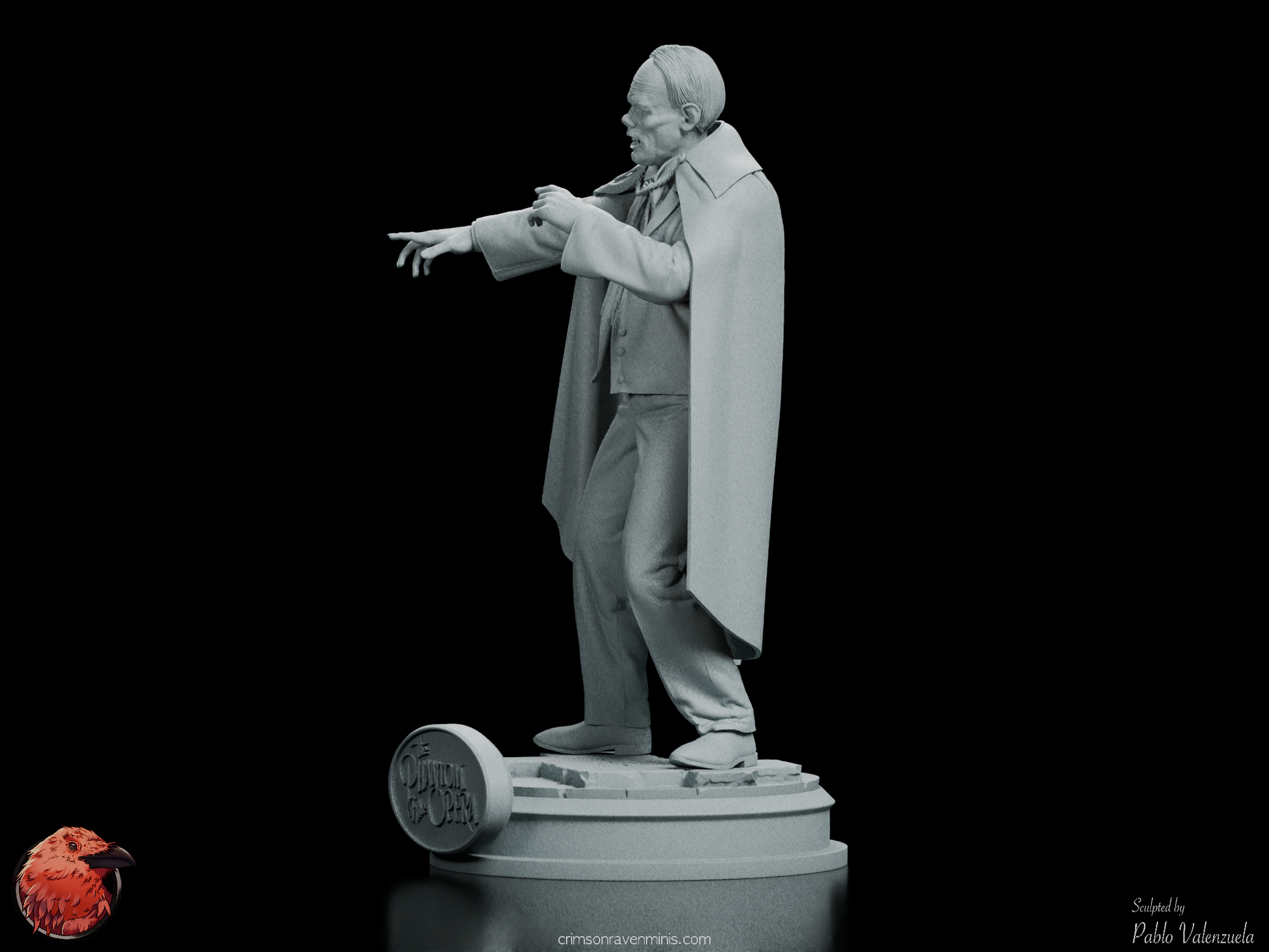 Left front angle of Phantom of the Opera figure kit, highlighting the haunting expression and flowing cape of the character.