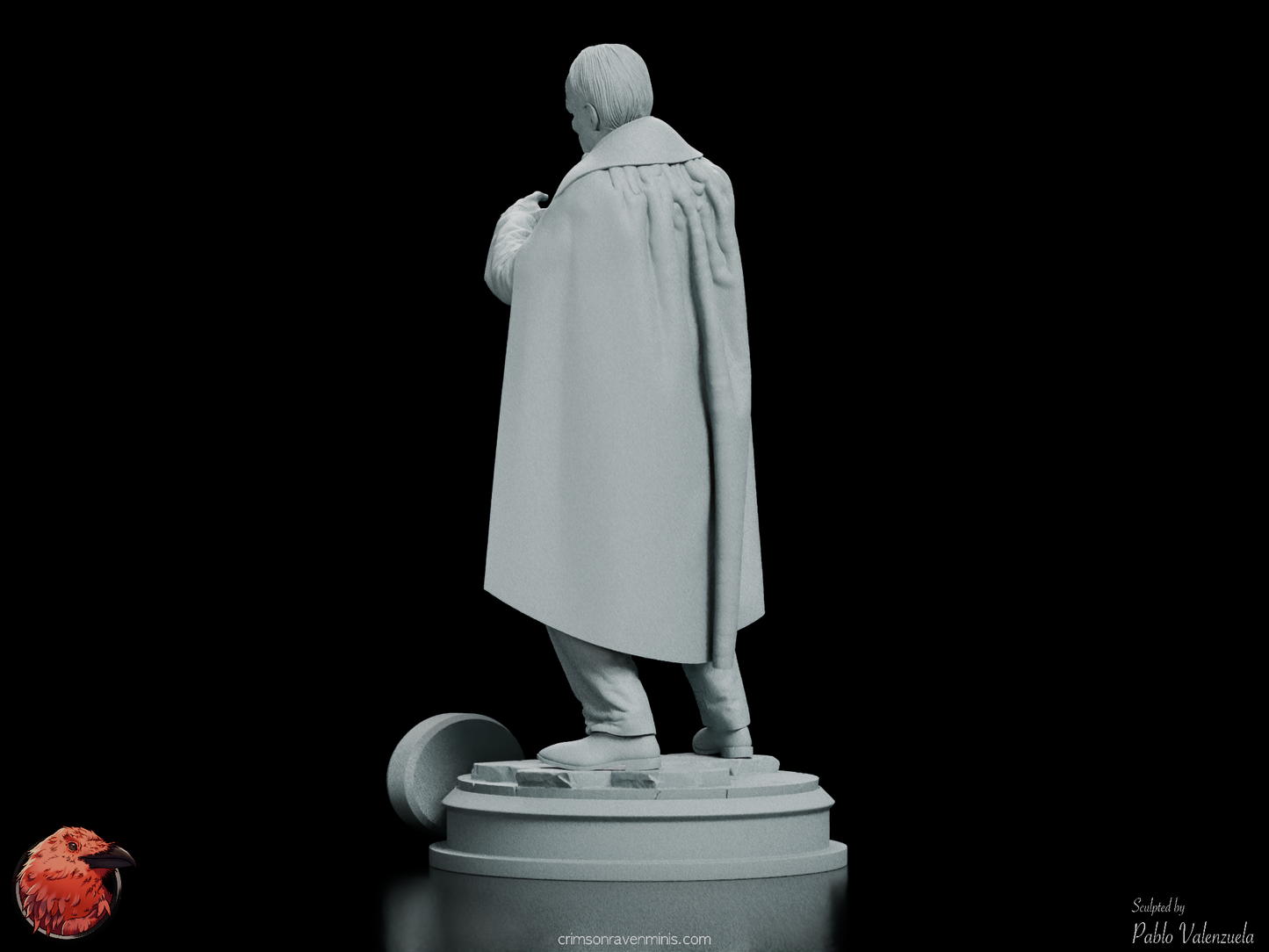 Left rear angle of Phantom of the Opera figure kit, showcasing the details of the cape and the Phantom’s hidden disfigurement.