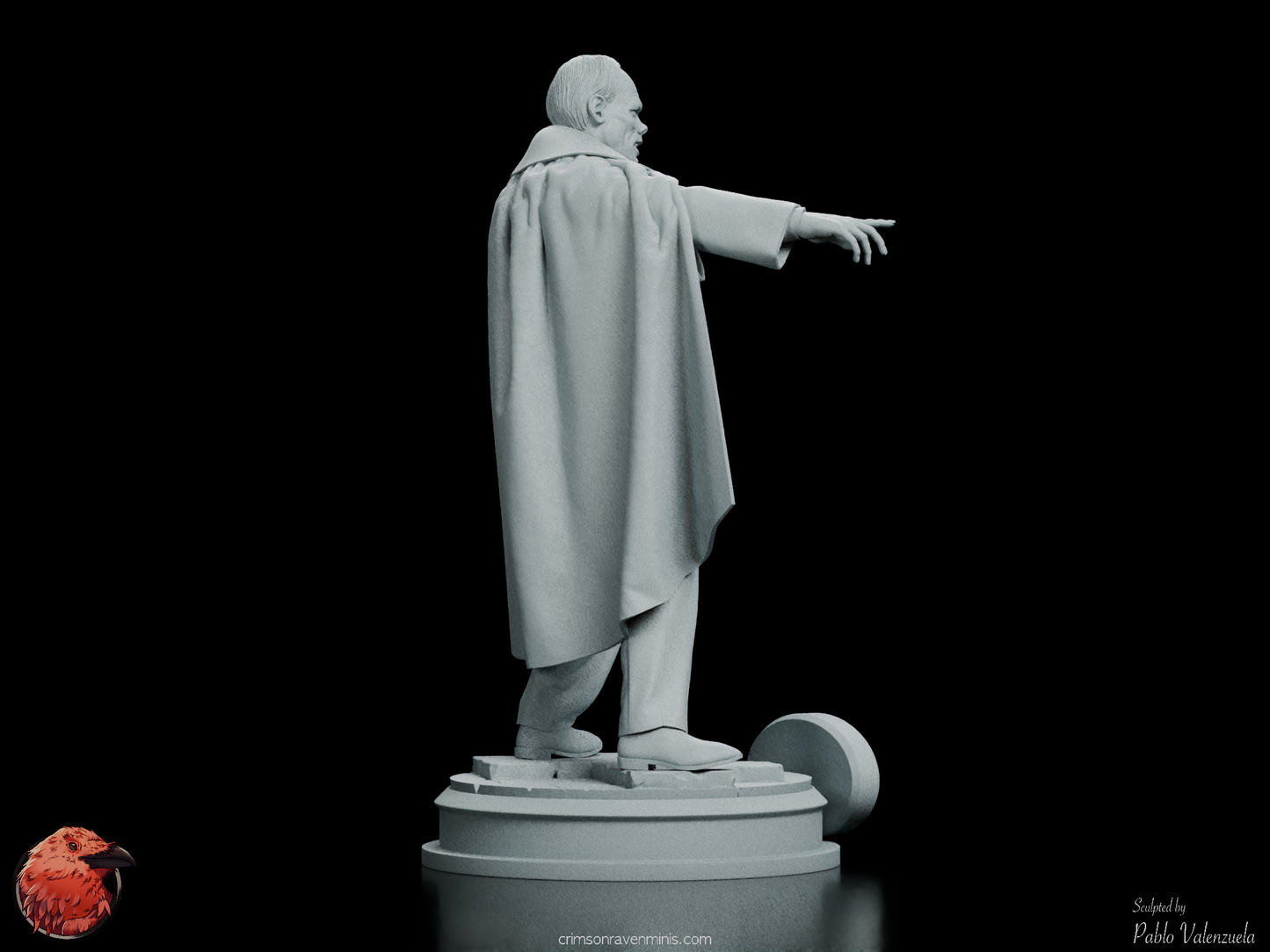 Right rear angle of Phantom of the Opera figure kit, capturing the intricate sculpting of the cape and the Phantom’s mysterious aura.