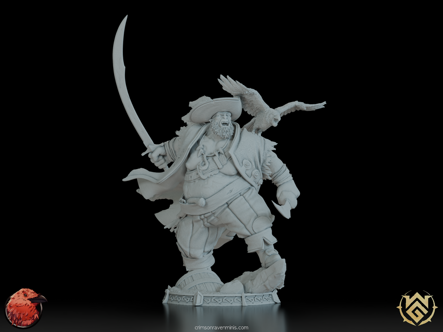 Saltworn Seagazer, Half-Orc Rogue figurine with parrot and drawn rapie