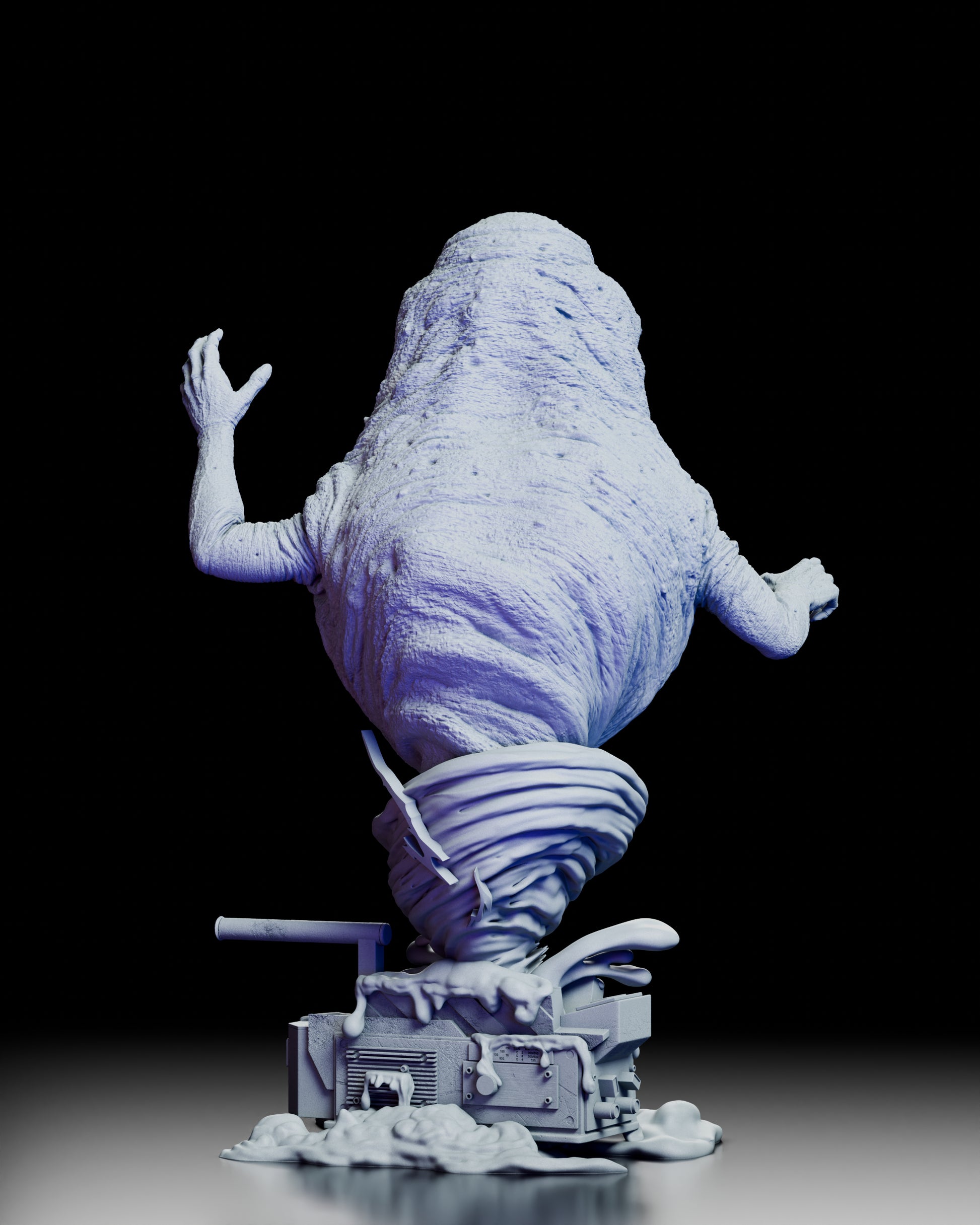 Rear view showing Slimer’s textured back and the ghost trap engulfed in ectoplasm