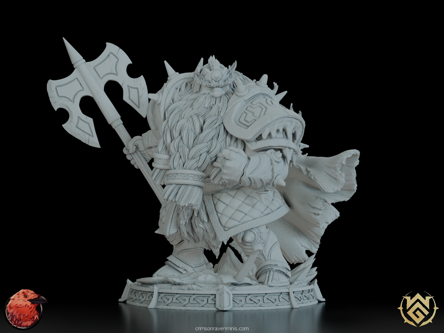 Dwarven royal warrior figurine, Steward of Frosthold by Witchguild Minis, assembled for display